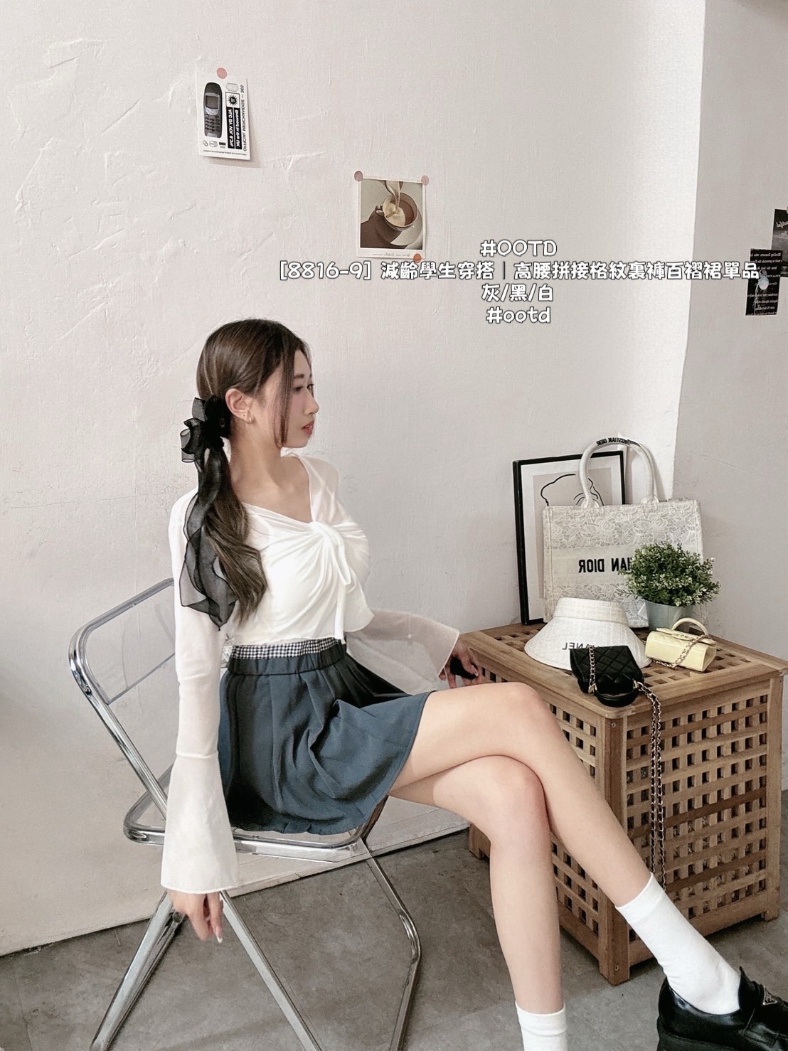 [8816-9] 減齡學生穿搭｜高腰拼接格紋裏褲百褶裙單品 (6)