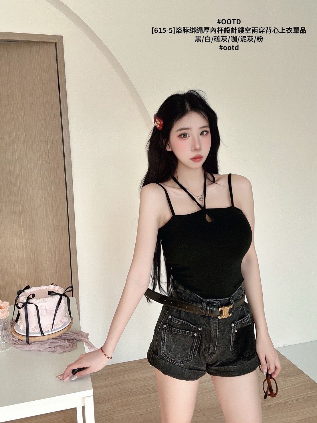 [615-5]烙脖綁繩厚內杯設計鏤空兩穿背心上衣單品 (11)