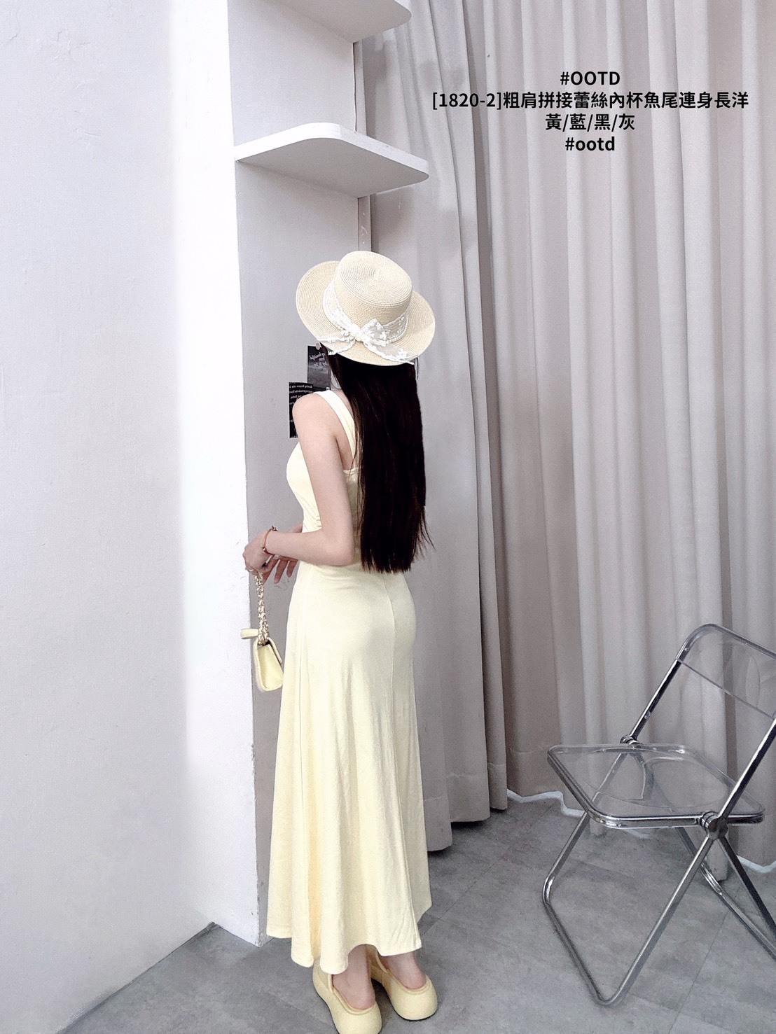 [1820-2]粗肩拼接蕾絲內杯魚尾連身長洋 (2)