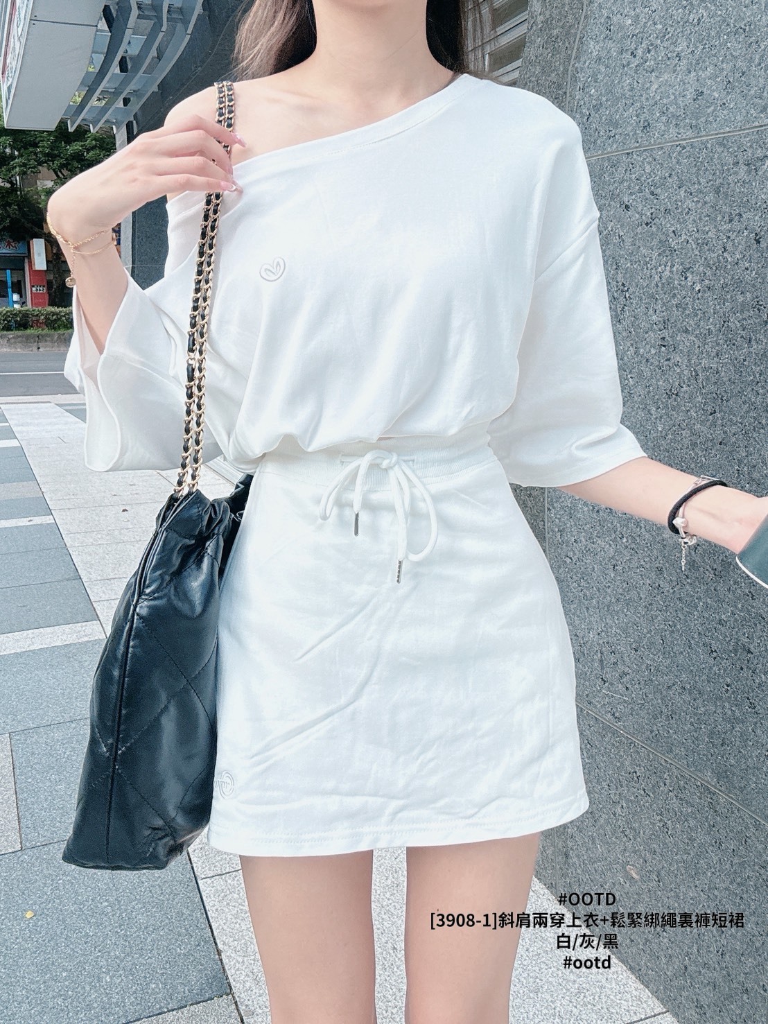 [3908-1]斜肩兩穿上衣+鬆緊綁繩裏褲短裙 (2)