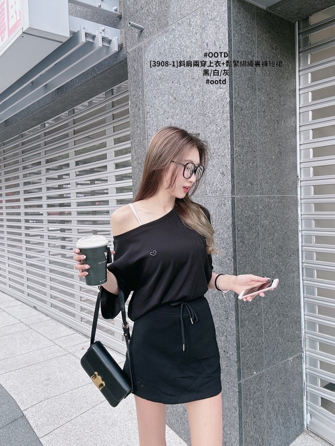 [3908-1]斜肩兩穿上衣+鬆緊綁繩裏褲短裙 (8)