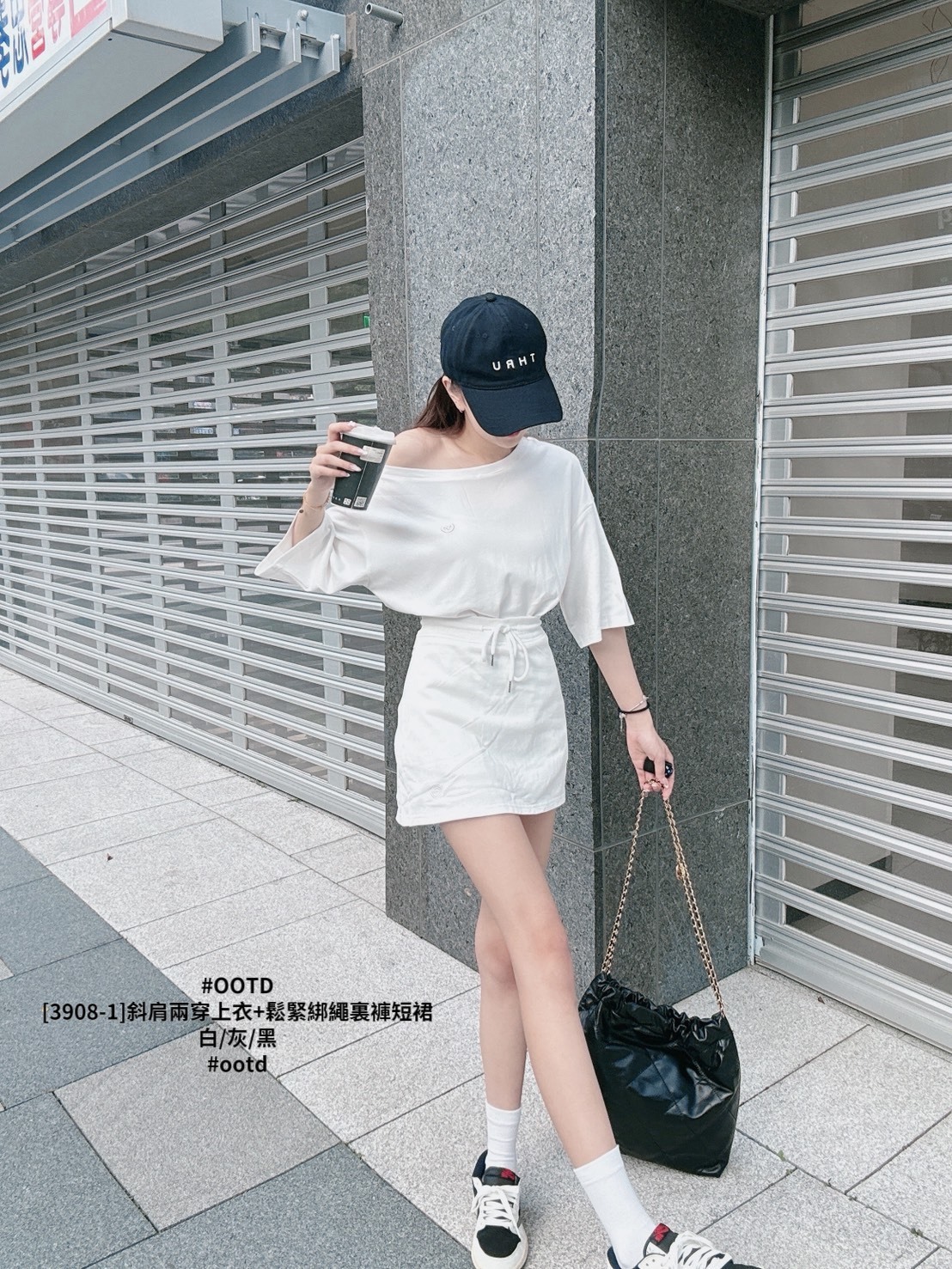 [3908-1]斜肩兩穿上衣+鬆緊綁繩裏褲短裙 (3)