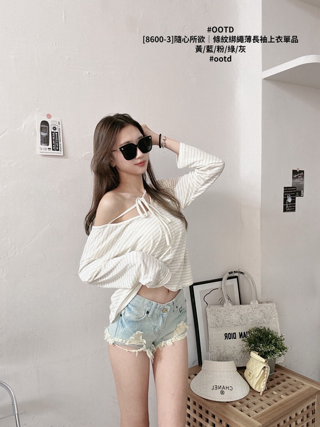 [8600-3]隨心所欲｜條紋綁繩薄長袖上衣單品 (4)