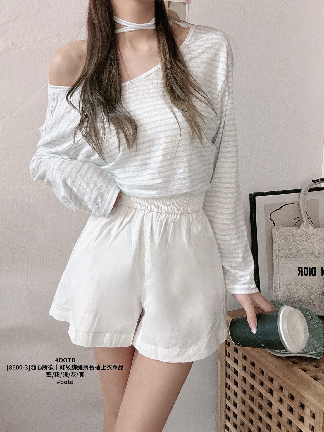 [8600-3]隨心所欲｜條紋綁繩薄長袖上衣單品 (7)