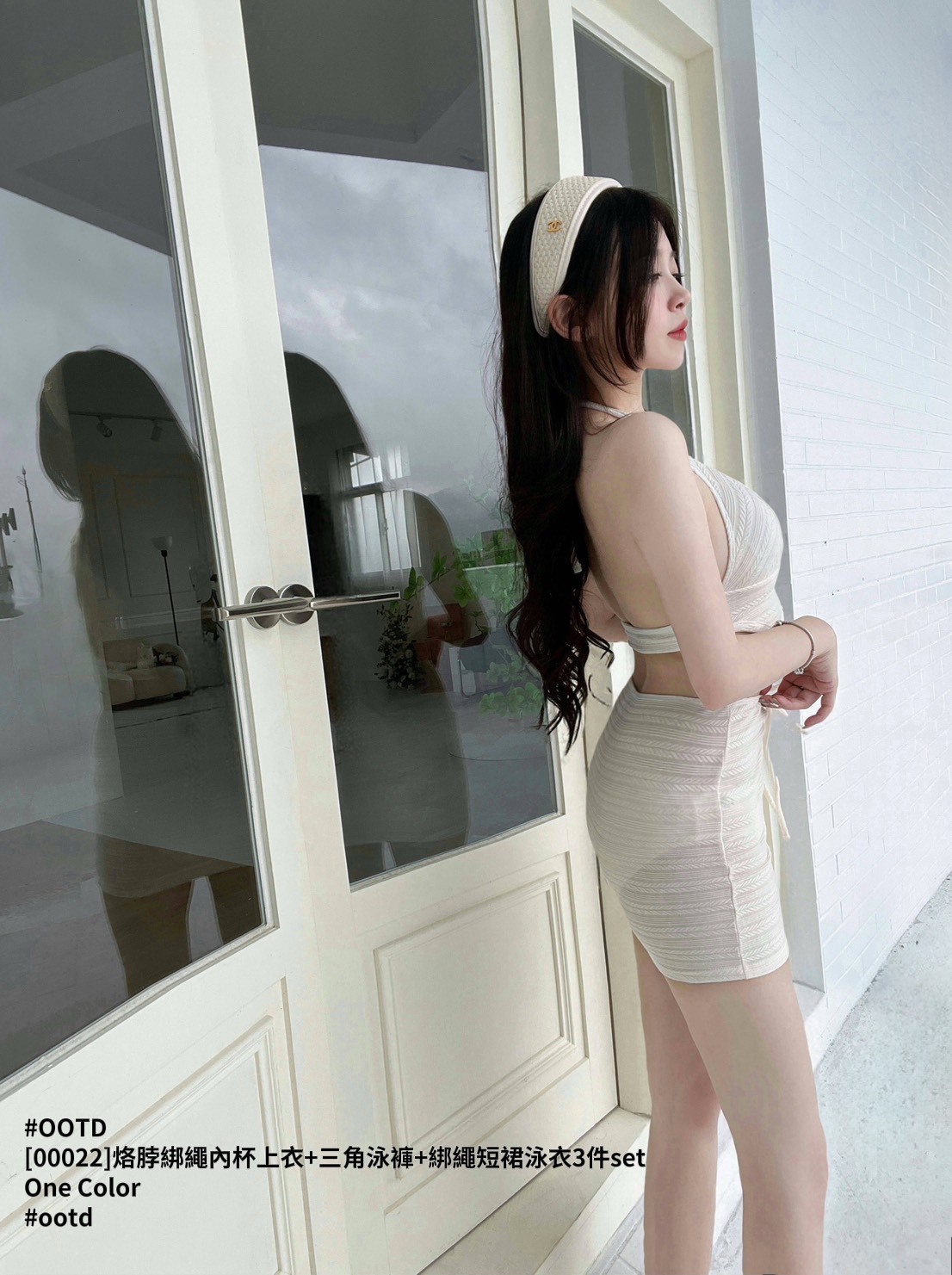 [00022]烙脖綁繩內杯上衣+三角泳褲+綁繩短裙泳衣3件set (3)
