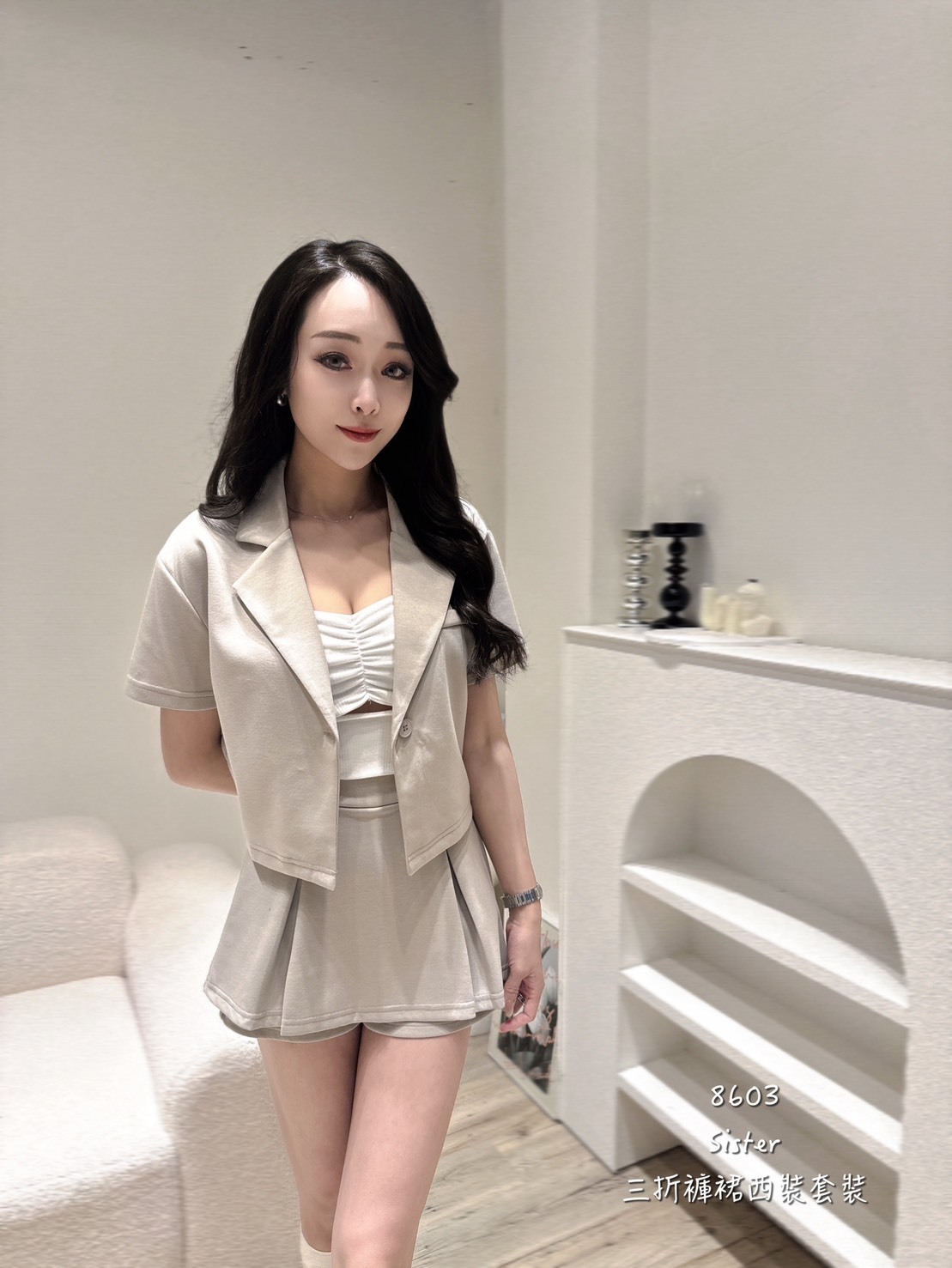8603三折褲裙西裝套裝 (2)