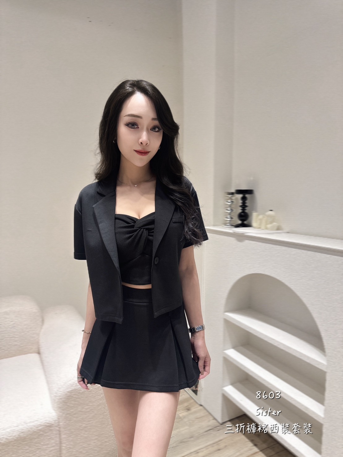 8603三折褲裙西裝套裝 (4)
