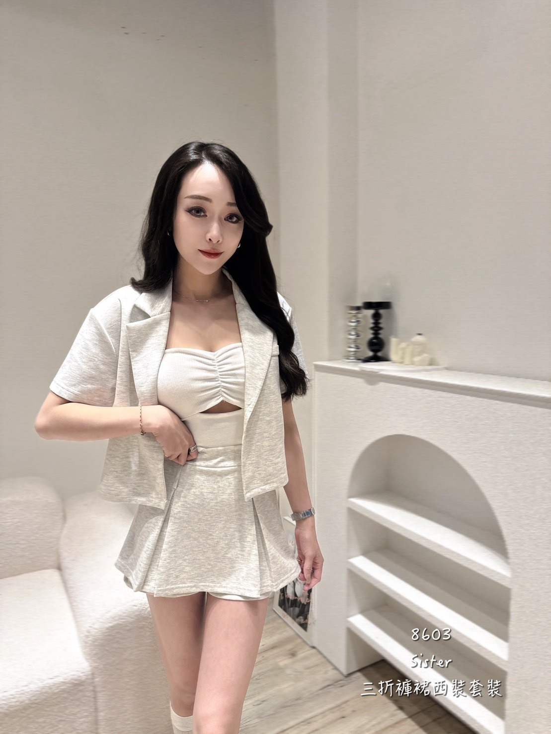 8603三折褲裙西裝套裝 (3)