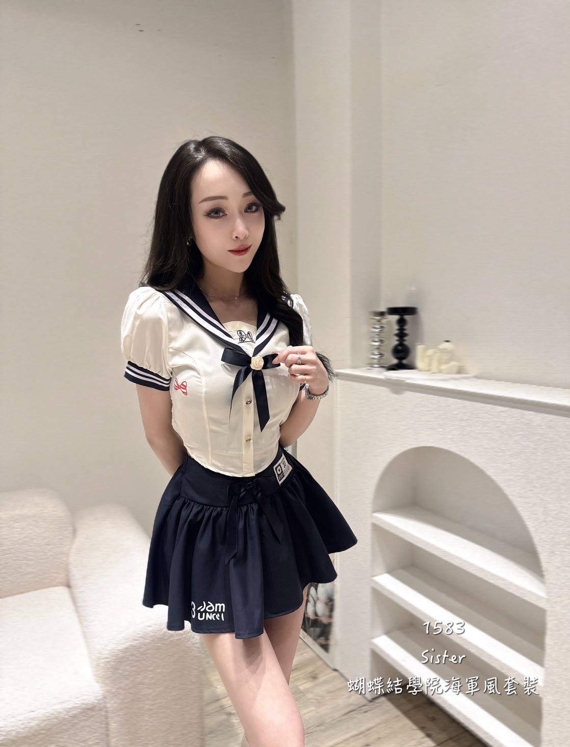 1583蝴蝶結學院海軍風套裝