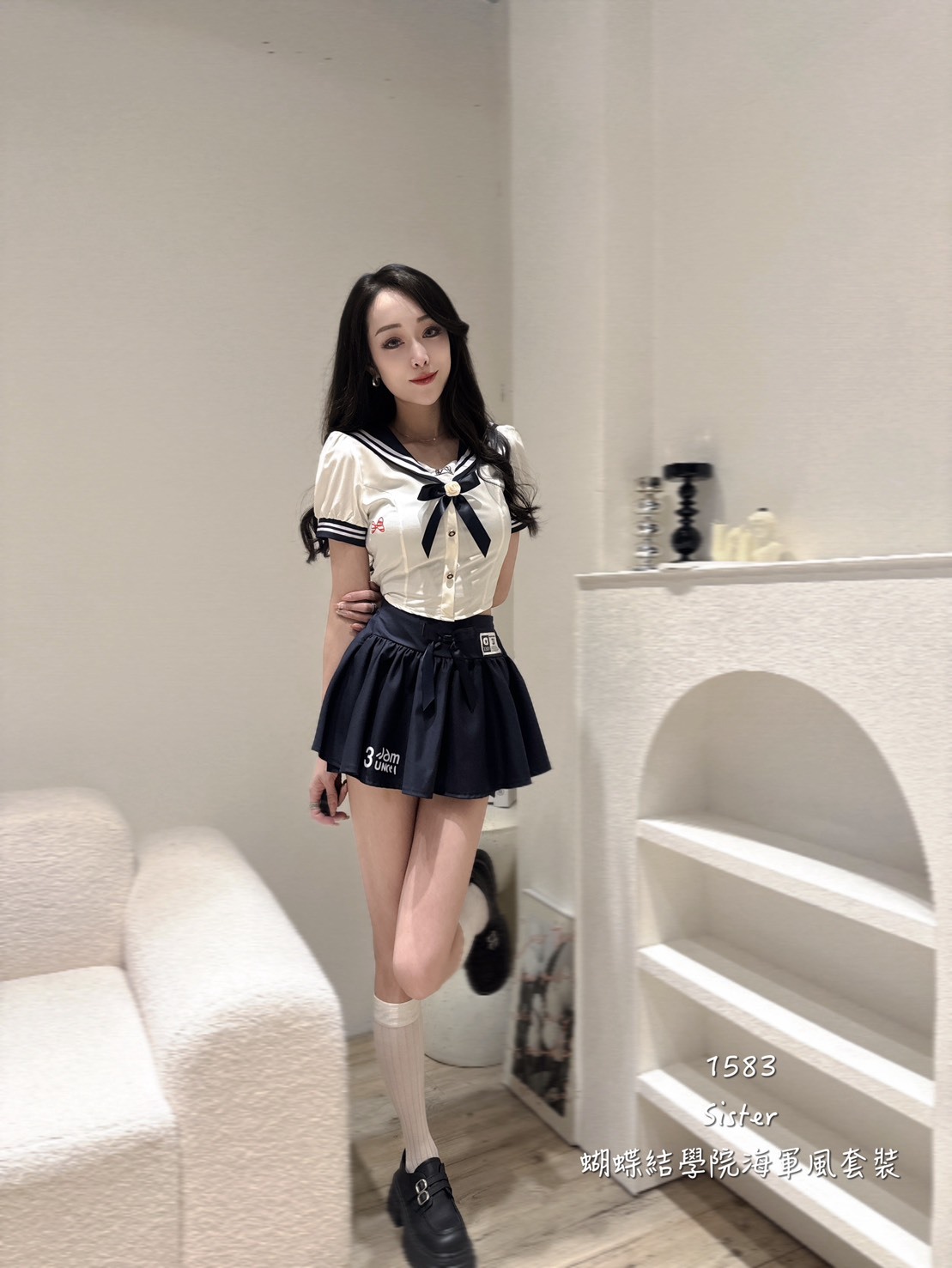 1583蝴蝶結學院海軍風套裝 (5)