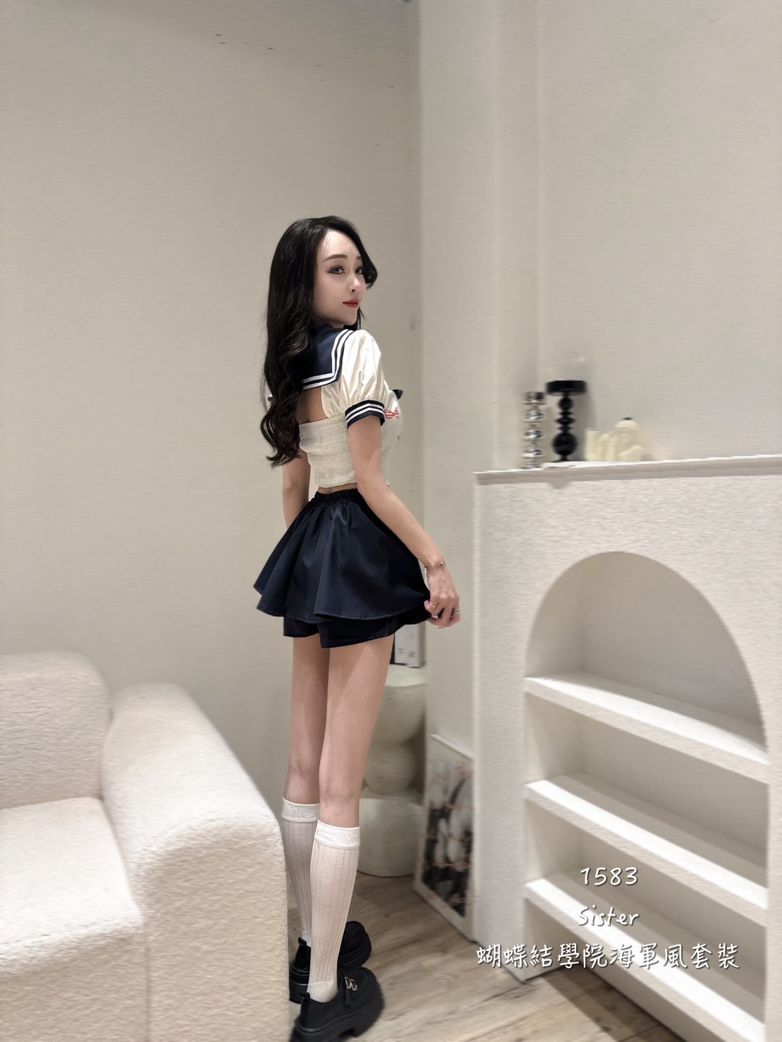 1583蝴蝶結學院海軍風套裝 (4)