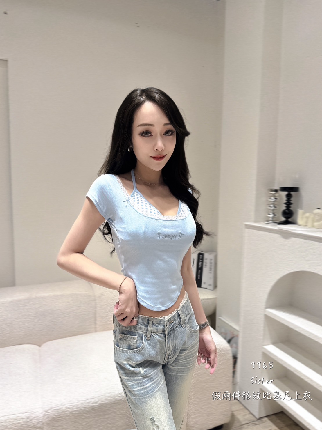 1165假兩件格紋比基尼上衣 (3)