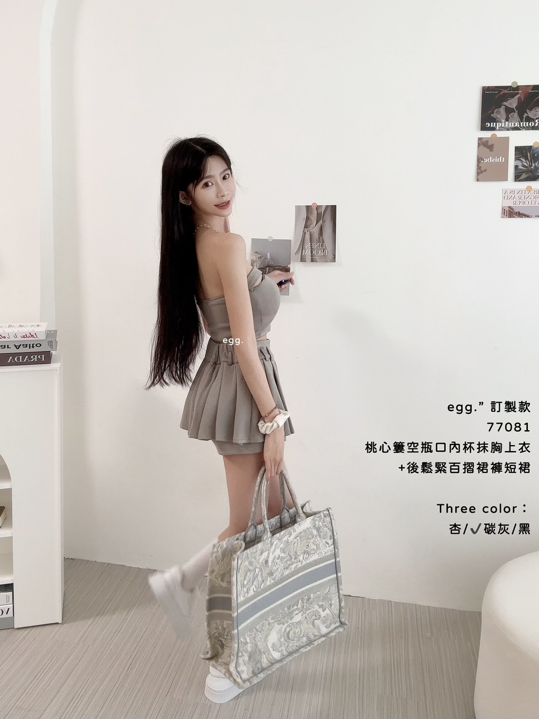 77081訂製款桃心簍空瓶口內杯抹胸上衣+後鬆緊百摺裙褲短裙 (5)