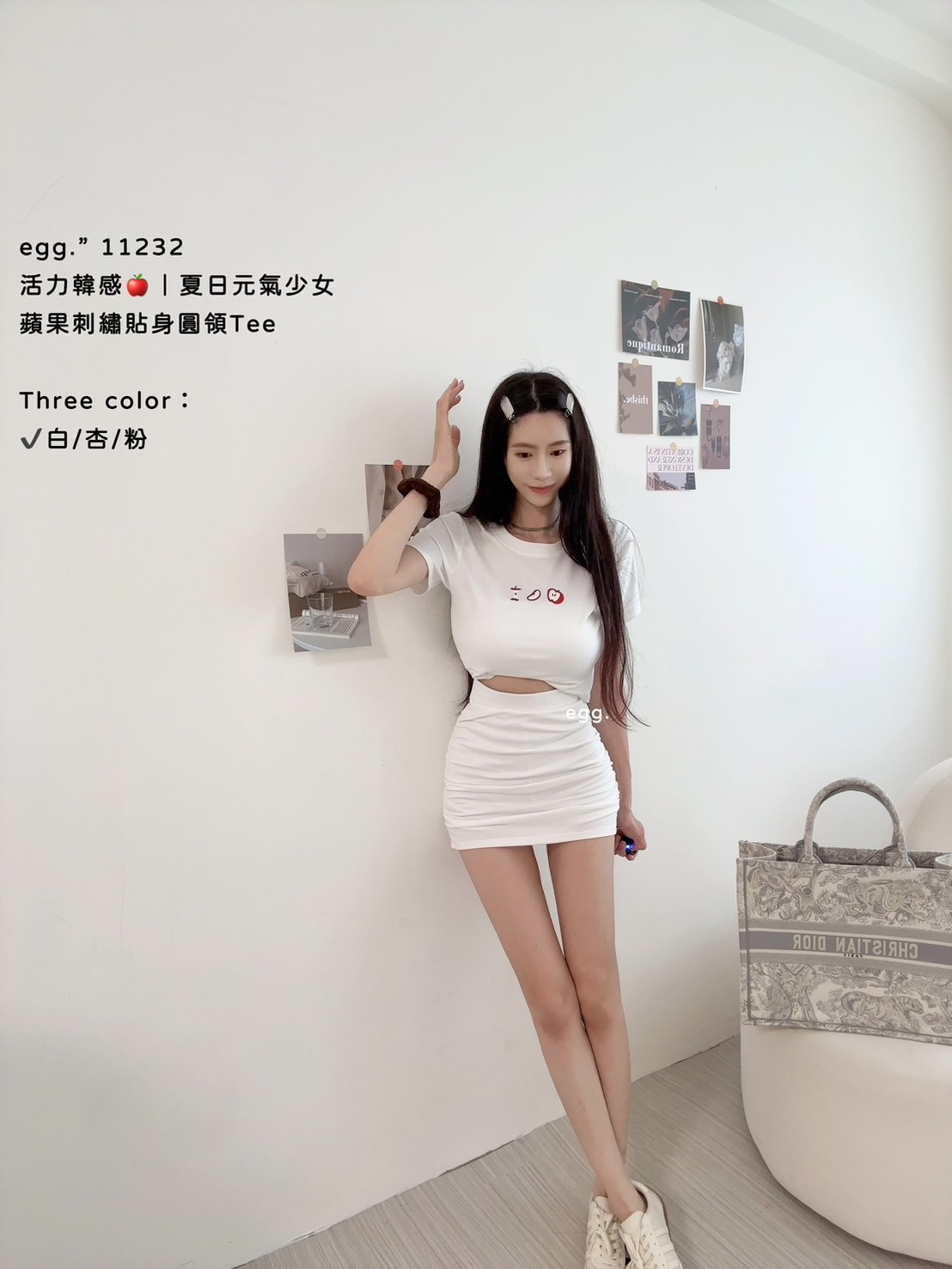 11232活力韓感🍎｜夏日元氣少女蘋果刺繡貼身圓領Tee (2)