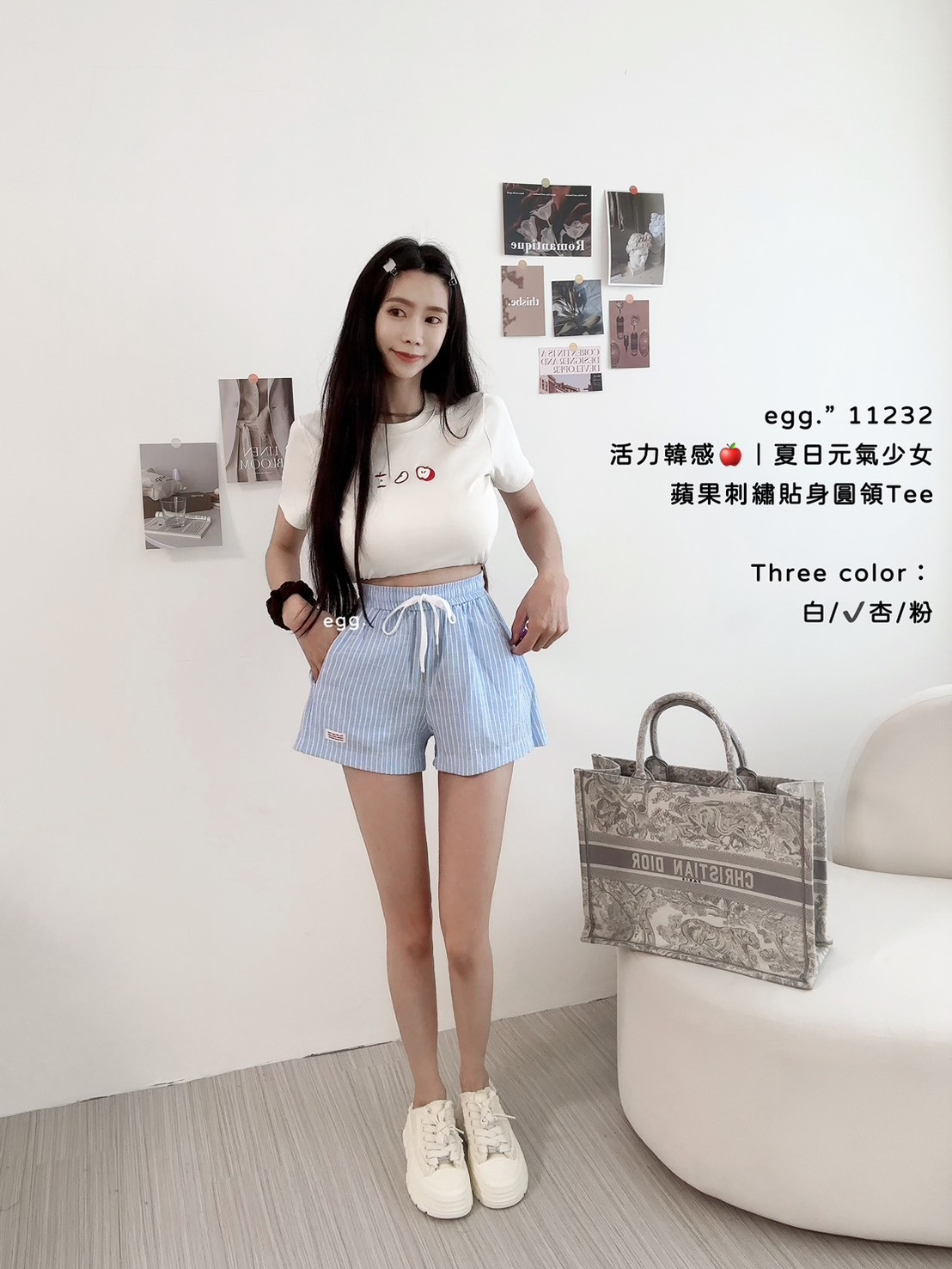 11232活力韓感🍎｜夏日元氣少女蘋果刺繡貼身圓領Tee (4)