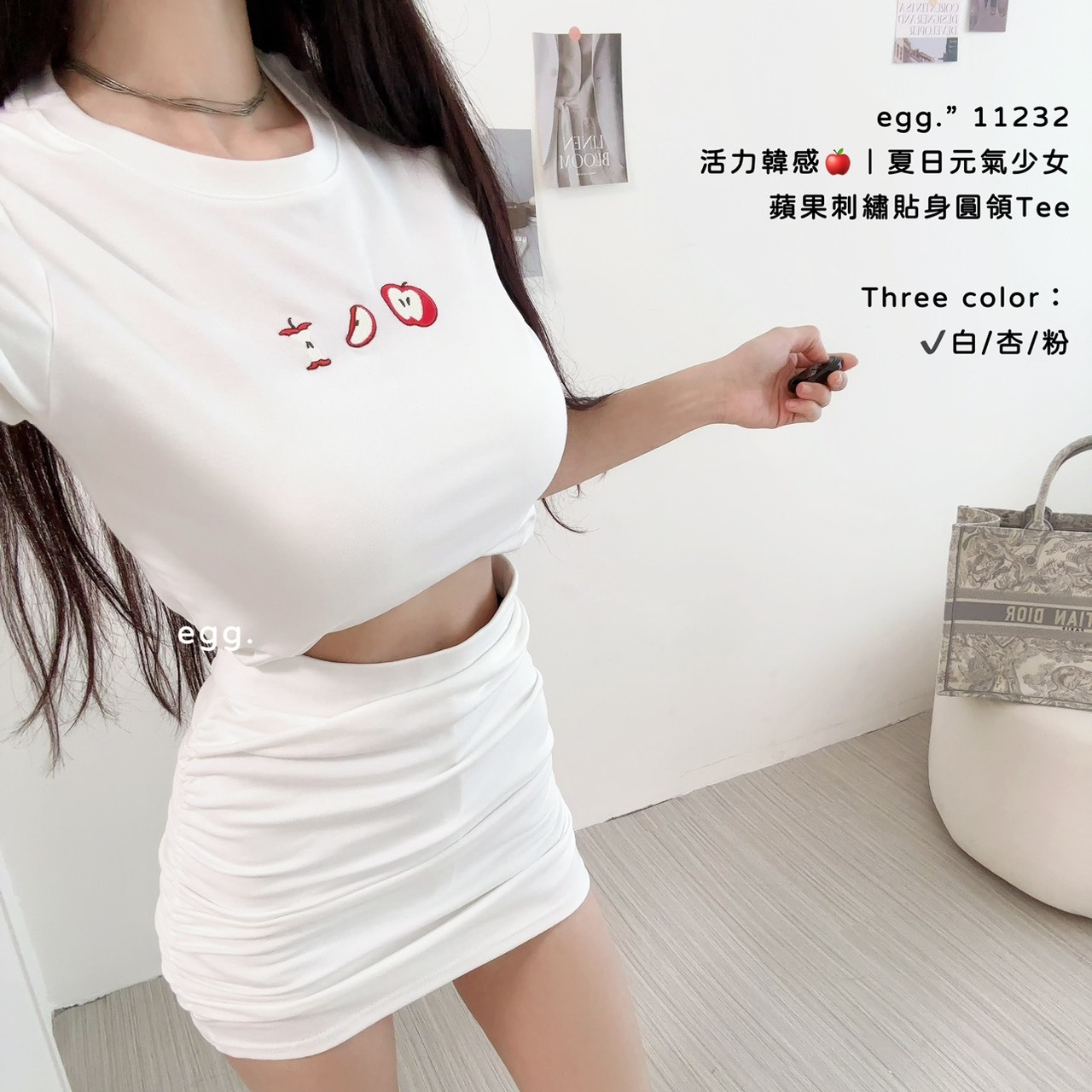 11232活力韓感🍎｜夏日元氣少女蘋果刺繡貼身圓領Tee