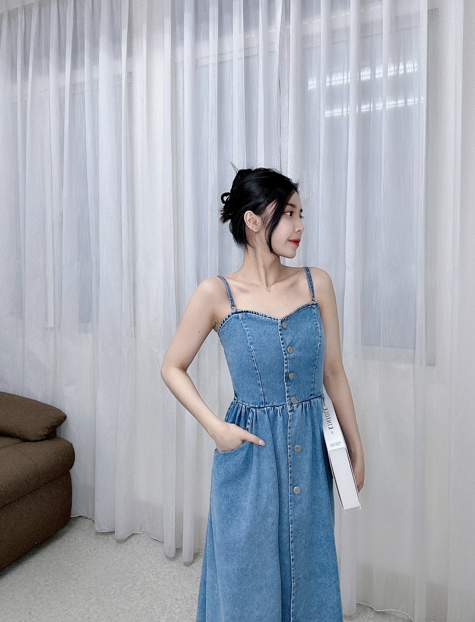 801牛仔排釦長洋 (2)