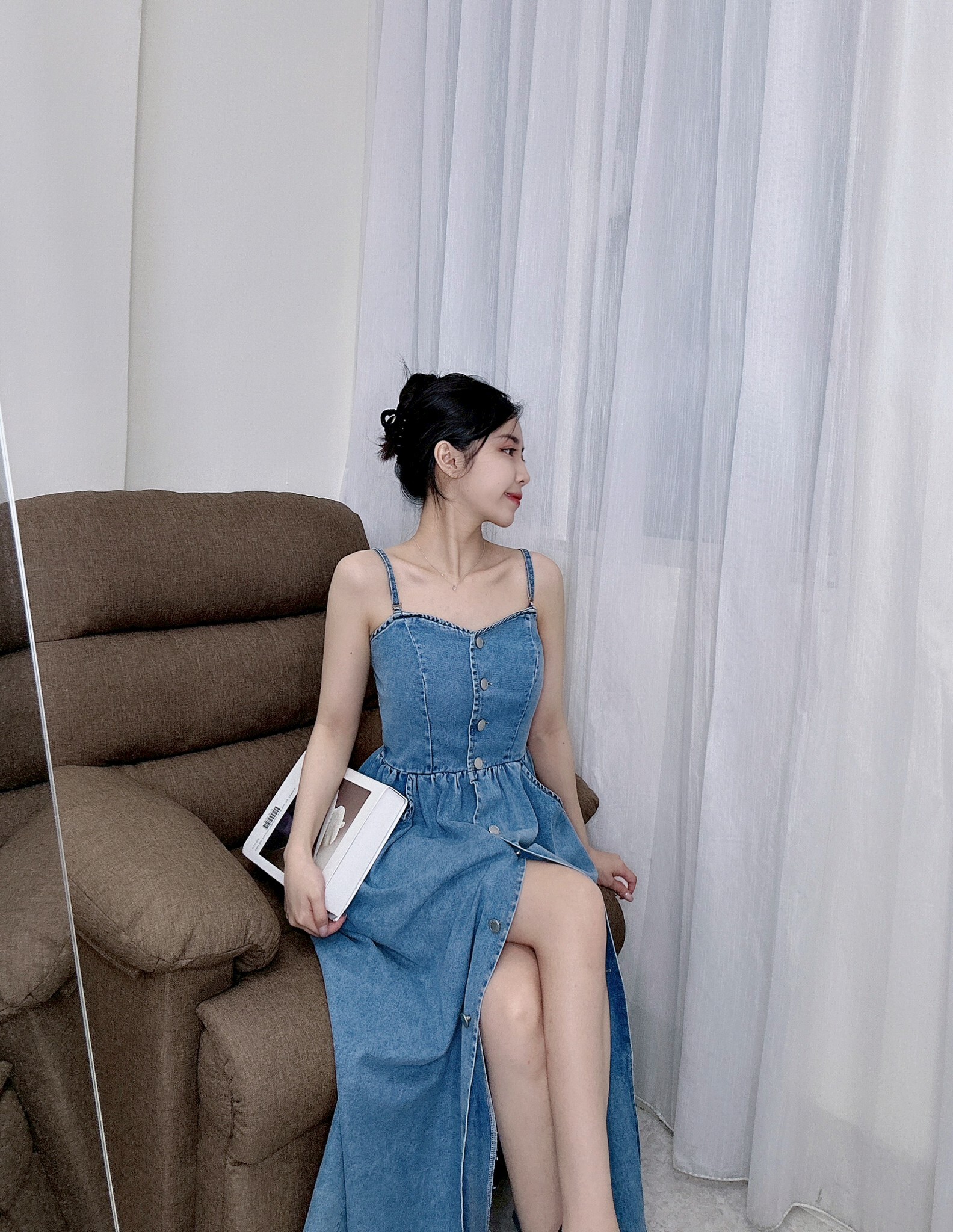 801牛仔排釦長洋