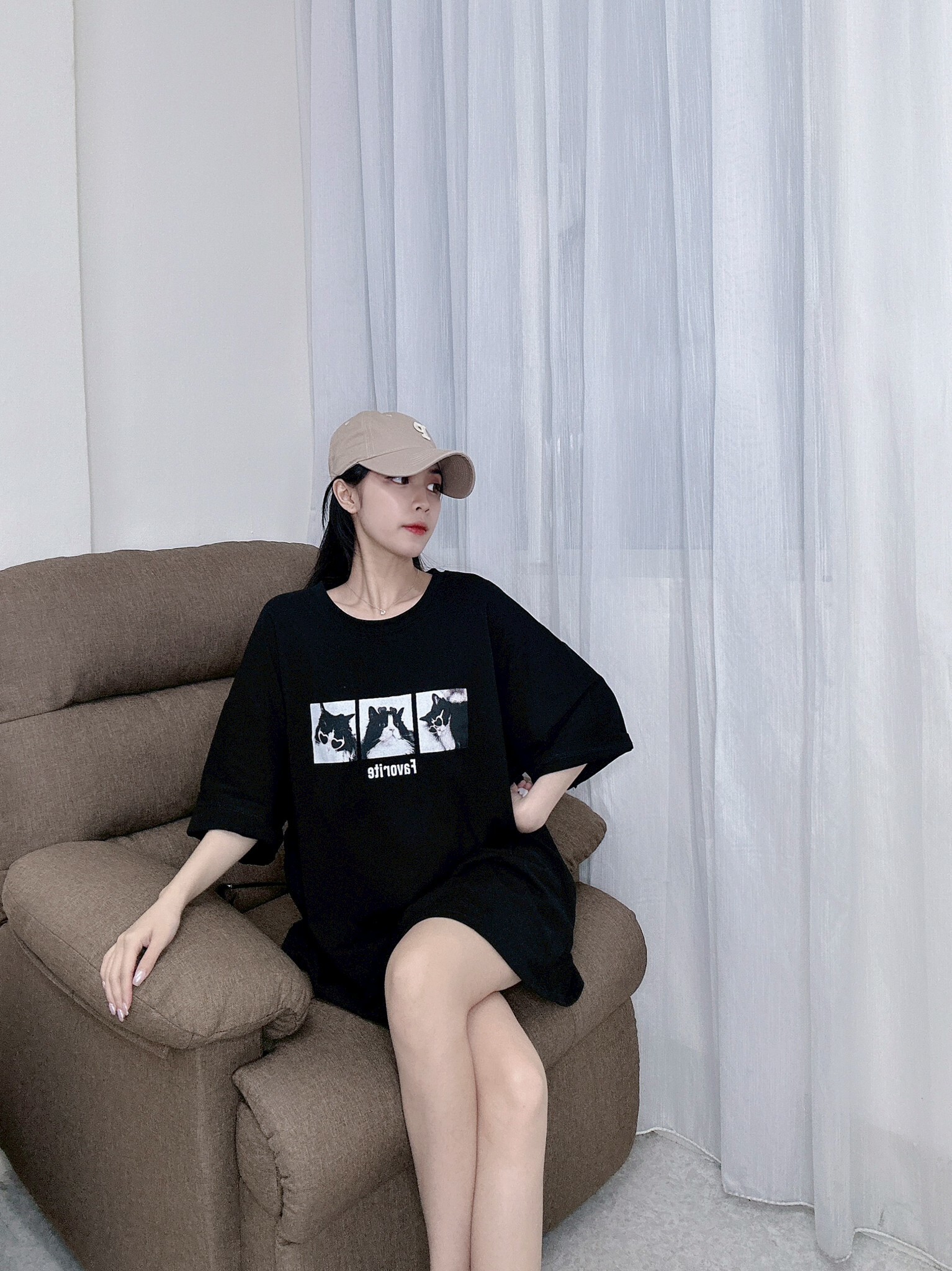 2318愛心眼鏡貓大Tee (6)