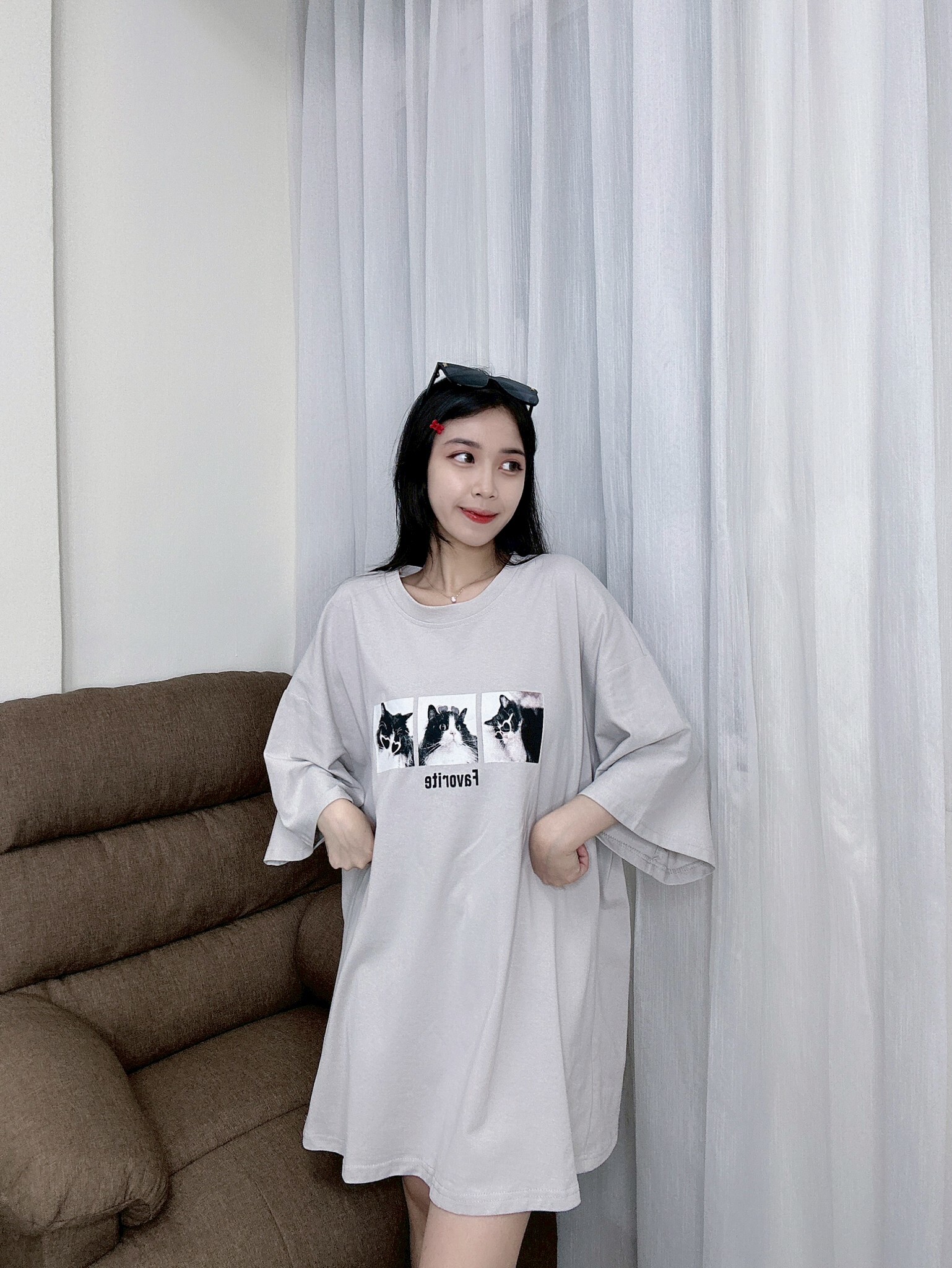 2318愛心眼鏡貓大Tee (5)