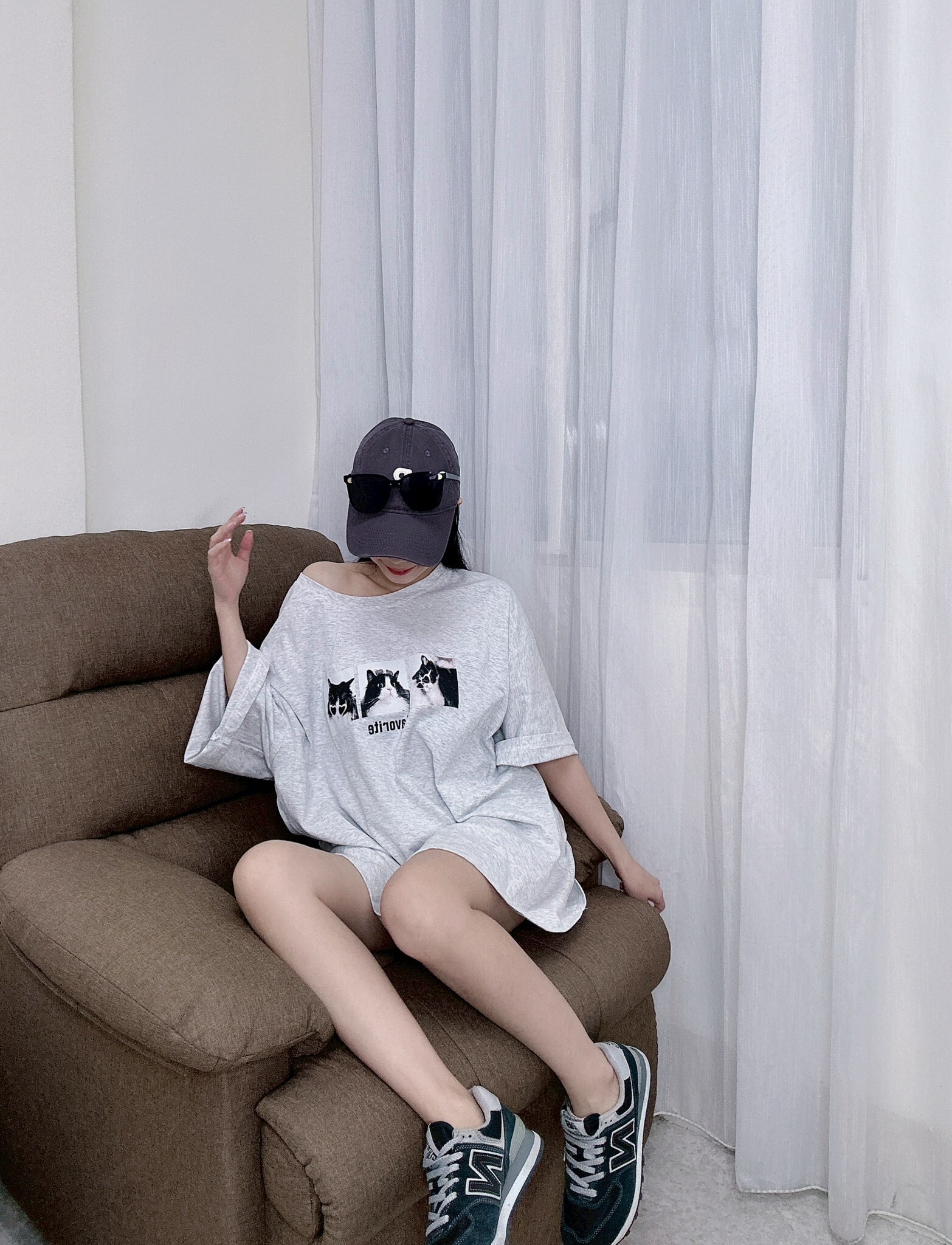 2318愛心眼鏡貓大Tee (3)