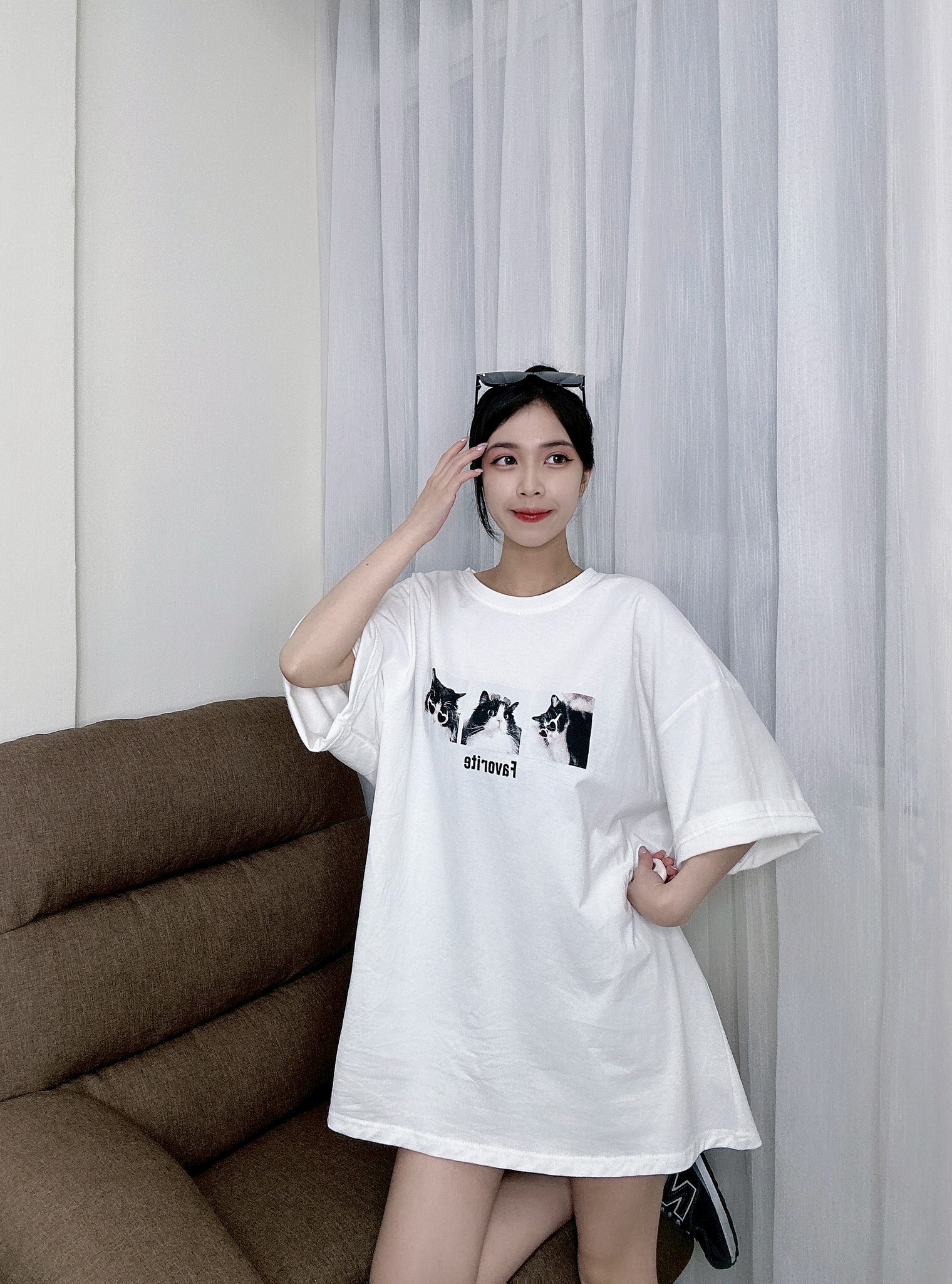 2318愛心眼鏡貓大Tee (7)