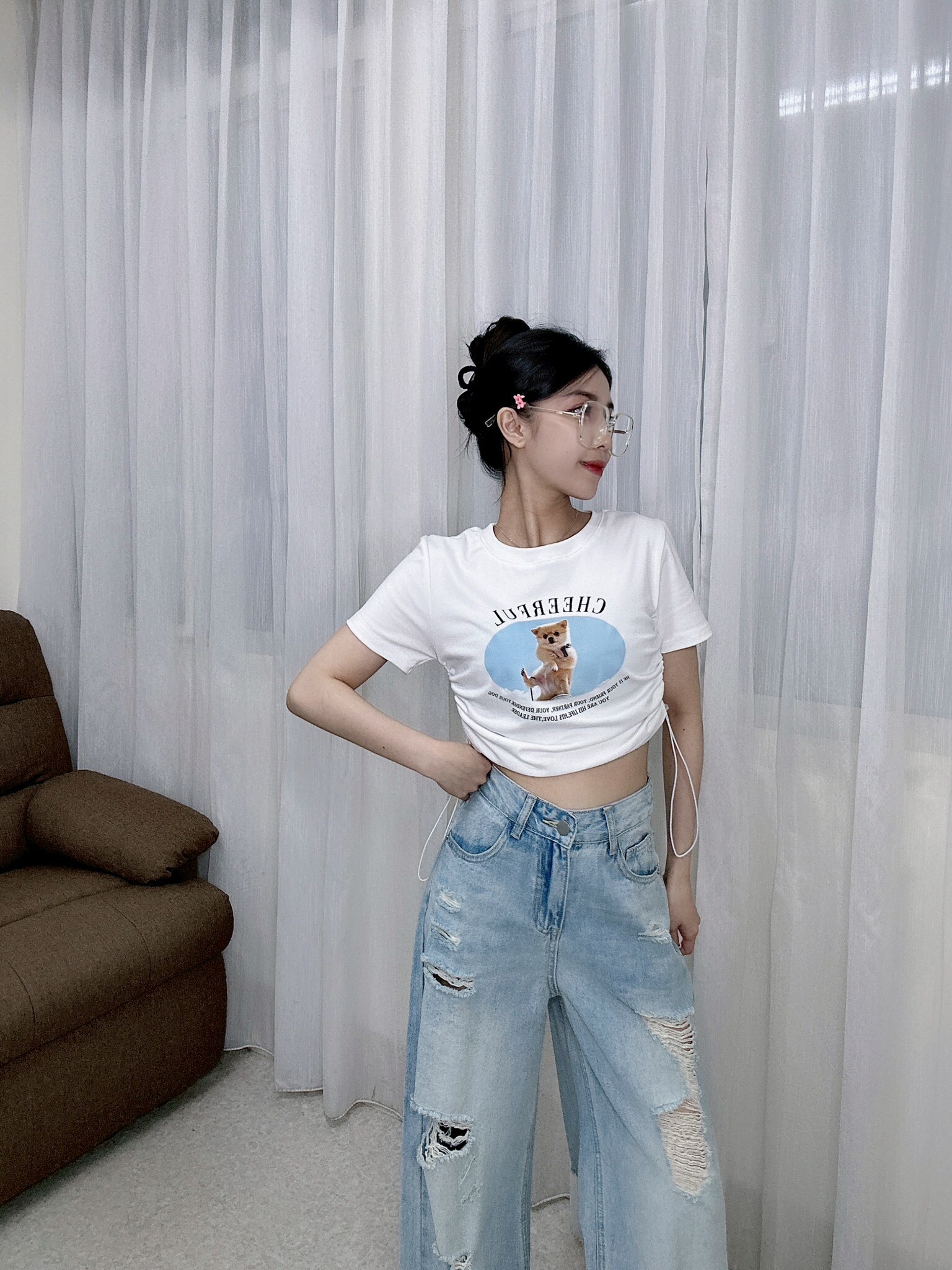 2235側抽繩狗狗短版Tee