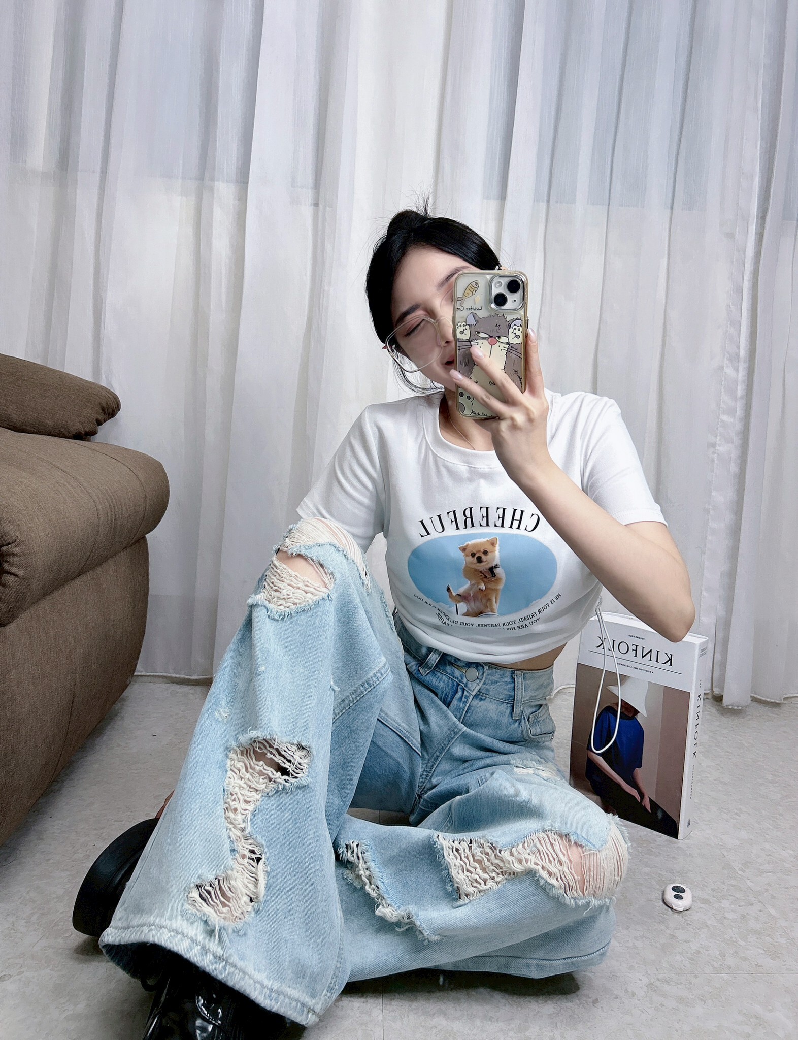 2235側抽繩狗狗短版Tee (2)