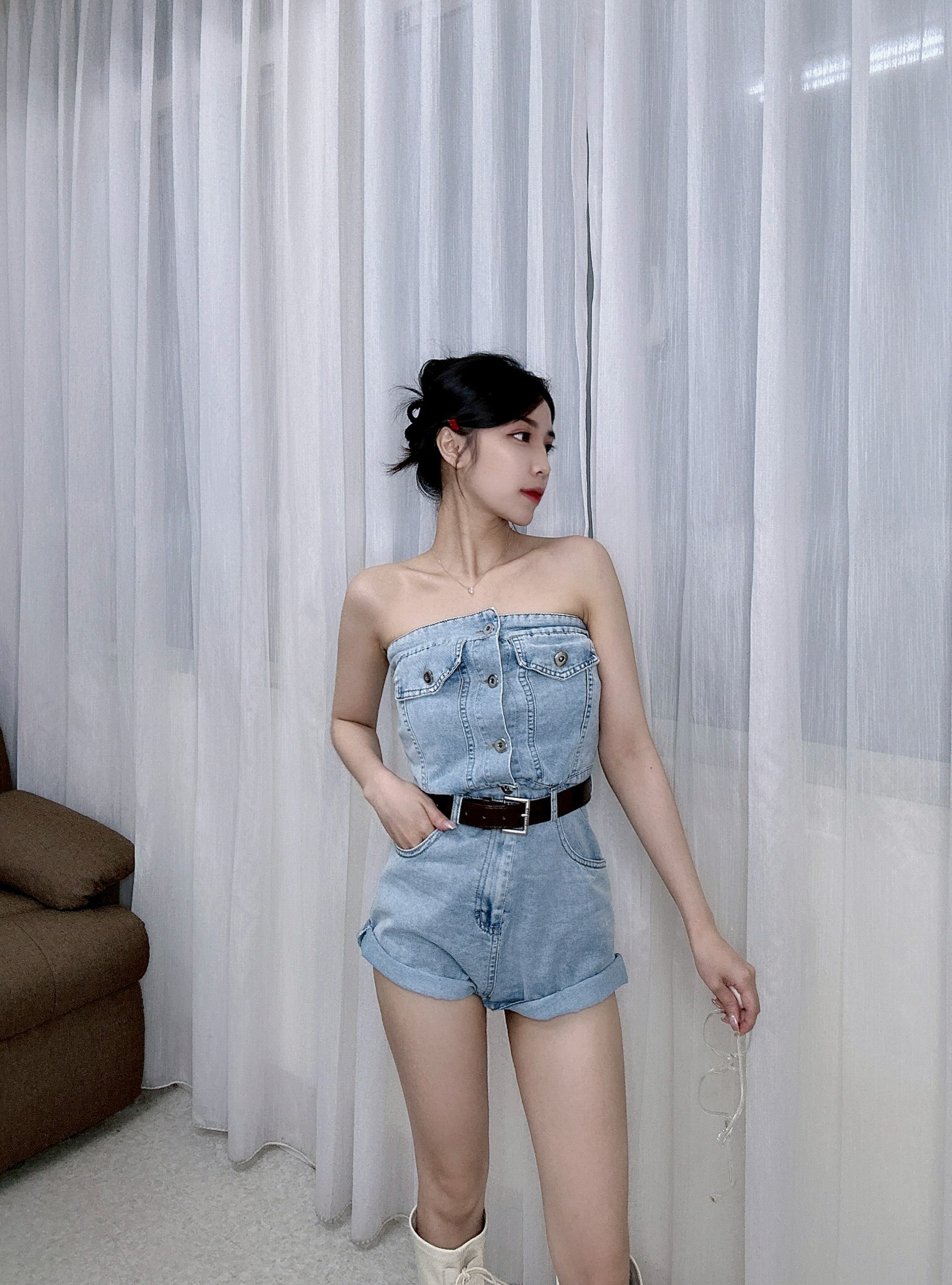 6303平口牛仔連身褲