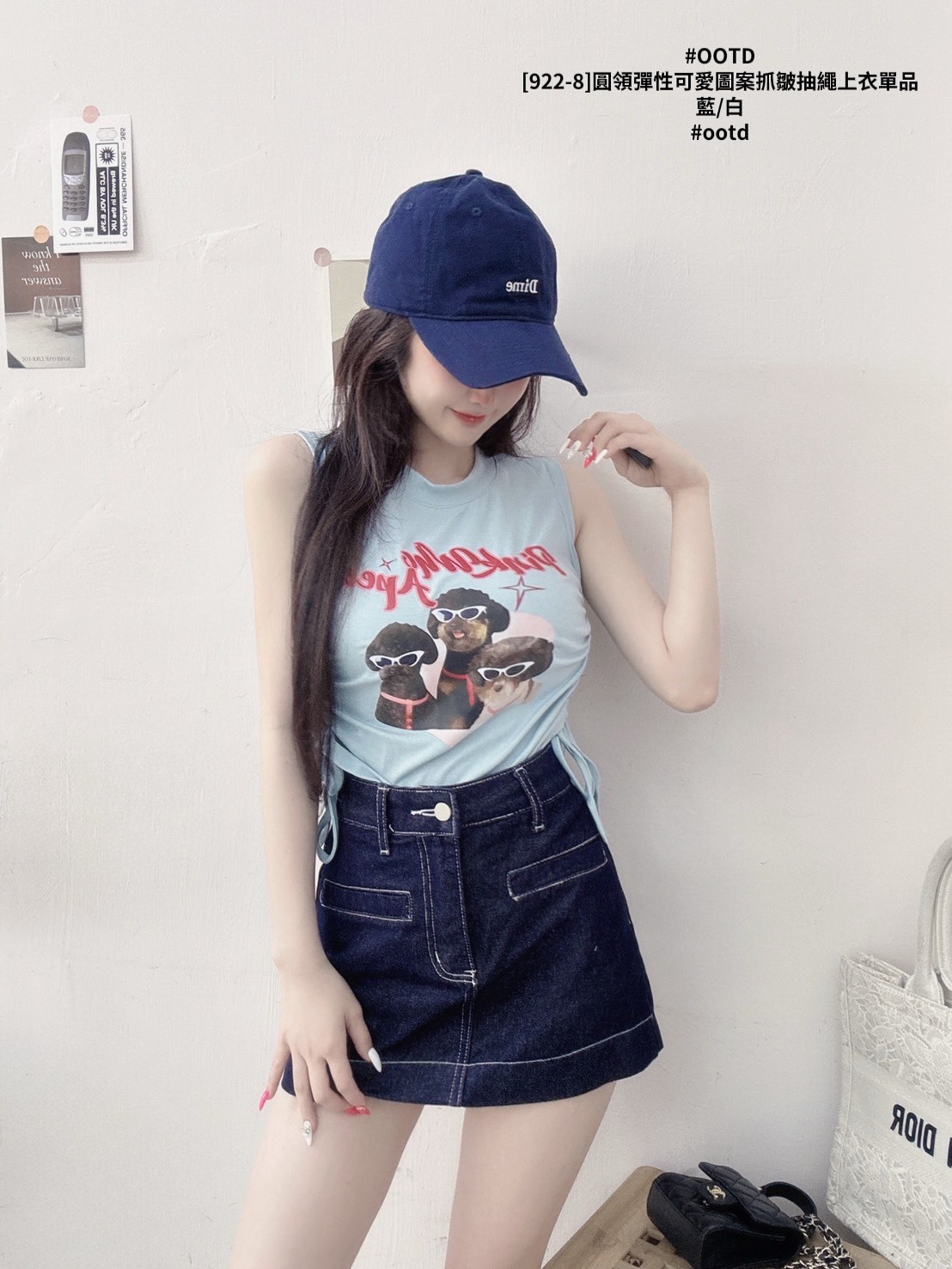 [922-8]圓領彈性可愛圖案抓皺抽繩上衣單品 (6)