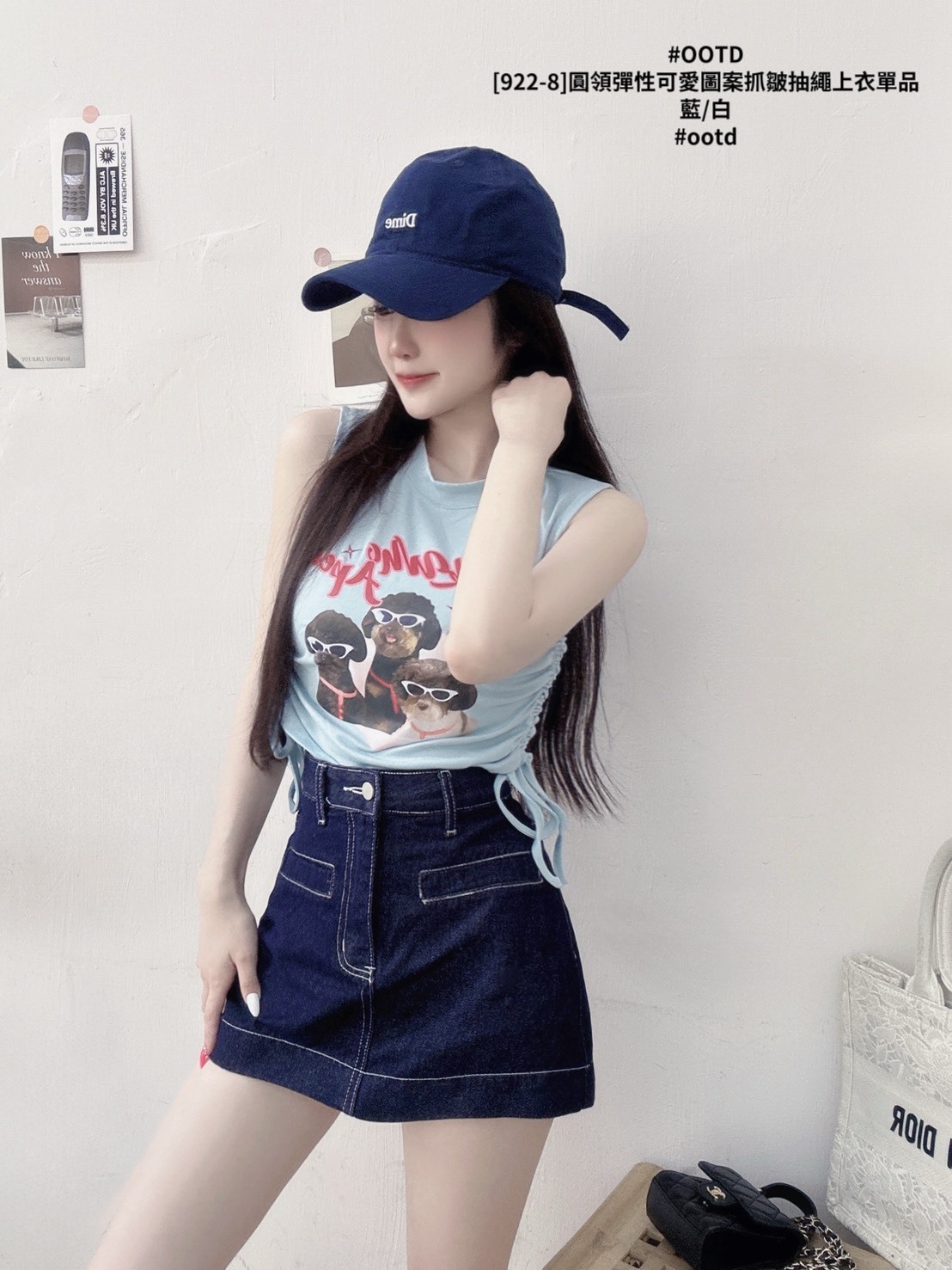 [922-8]圓領彈性可愛圖案抓皺抽繩上衣單品 (4)