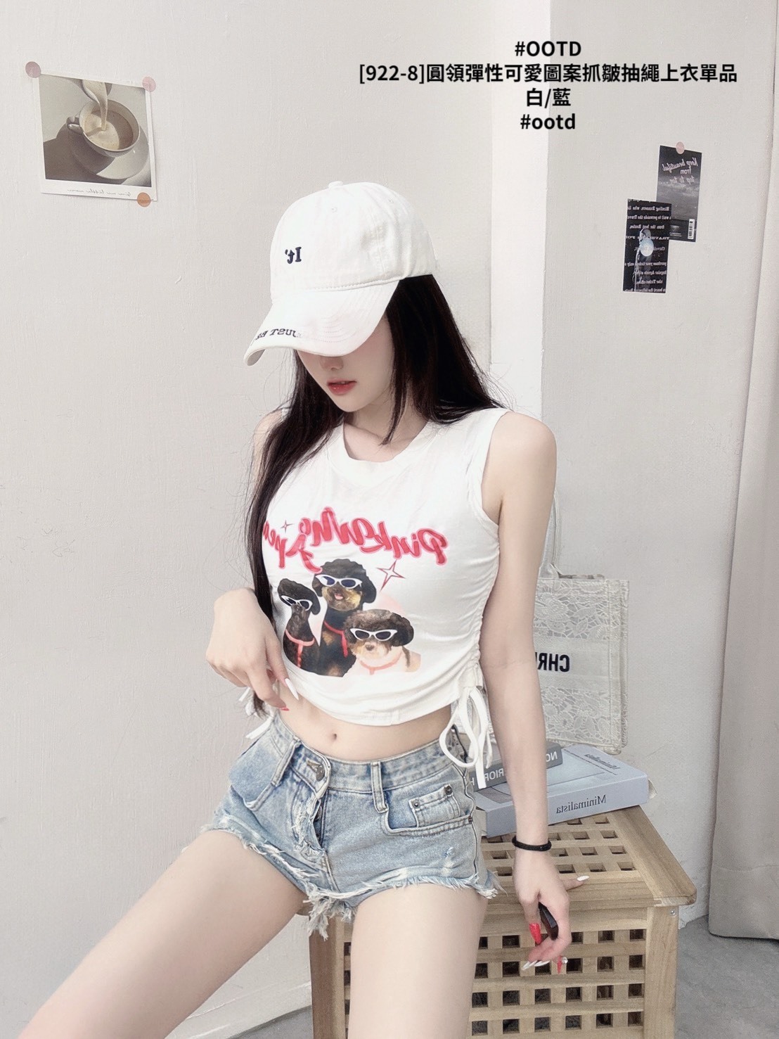 [922-8]圓領彈性可愛圖案抓皺抽繩上衣單品 (3)