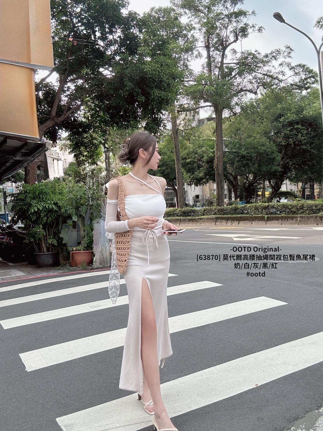 [63870] 莫代爾高腰抽繩開衩包臀魚尾裙 (4)