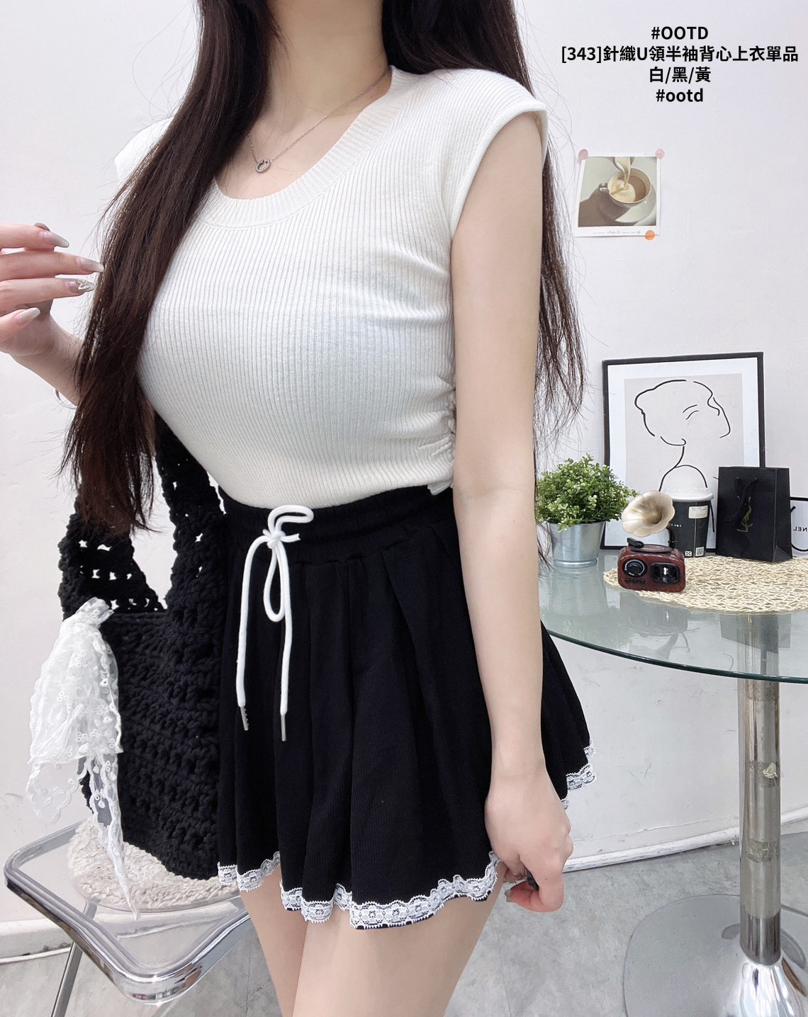 [343]針織U領半袖背心上衣單品