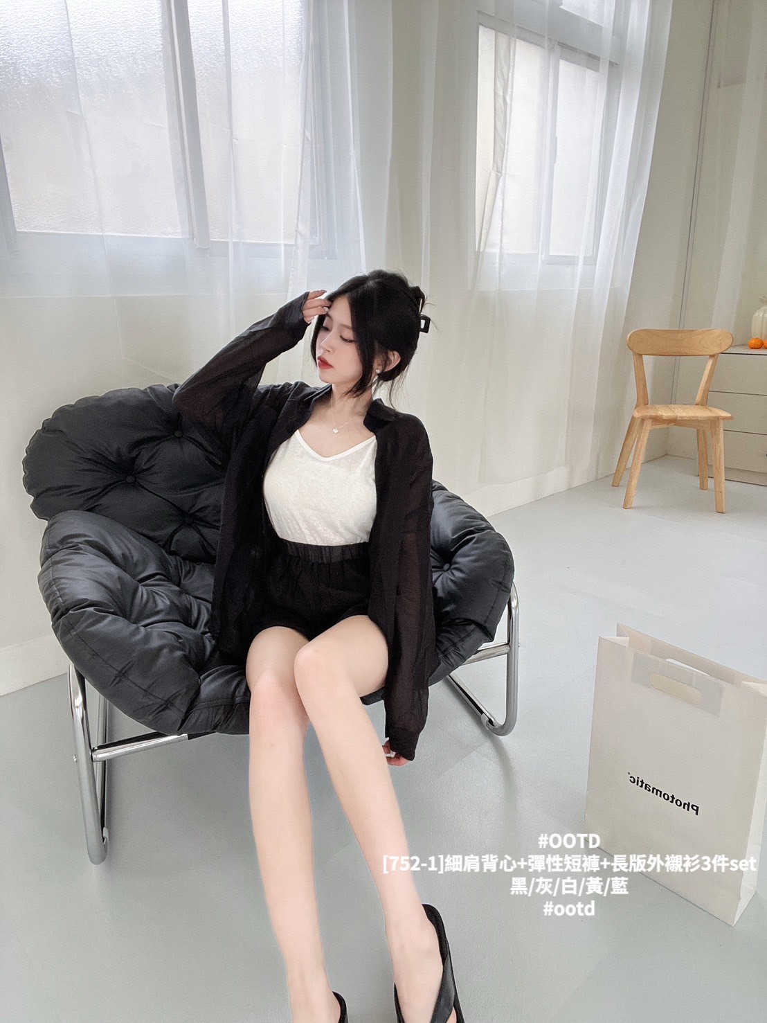 [752-1]細肩背心+彈性短褲+長版外襯衫3件set (10)