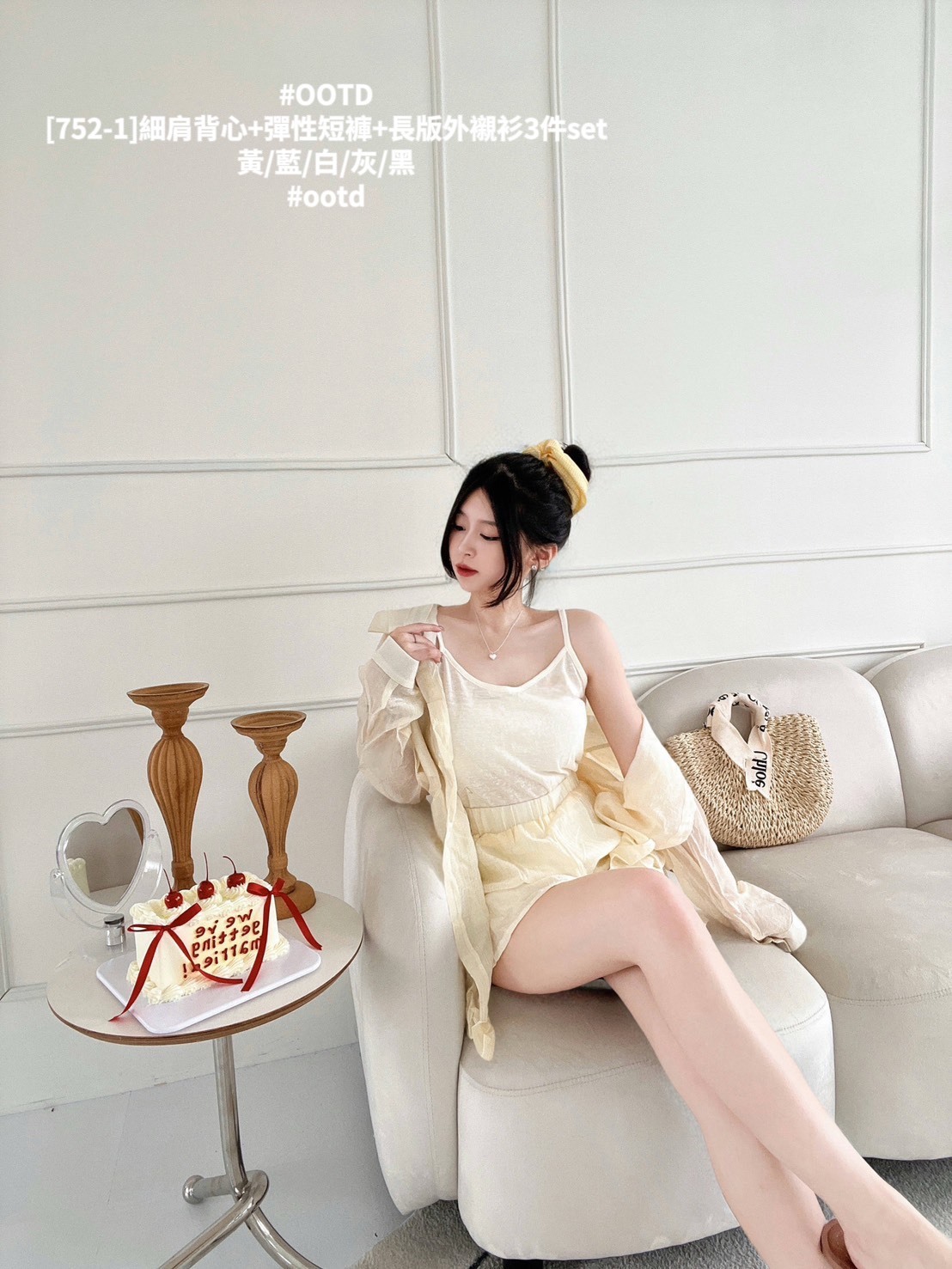 [752-1]細肩背心+彈性短褲+長版外襯衫3件set (4)