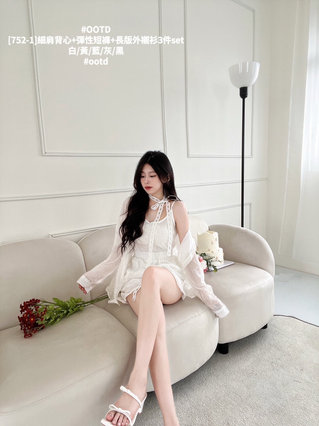[752-1]細肩背心+彈性短褲+長版外襯衫3件set (3)