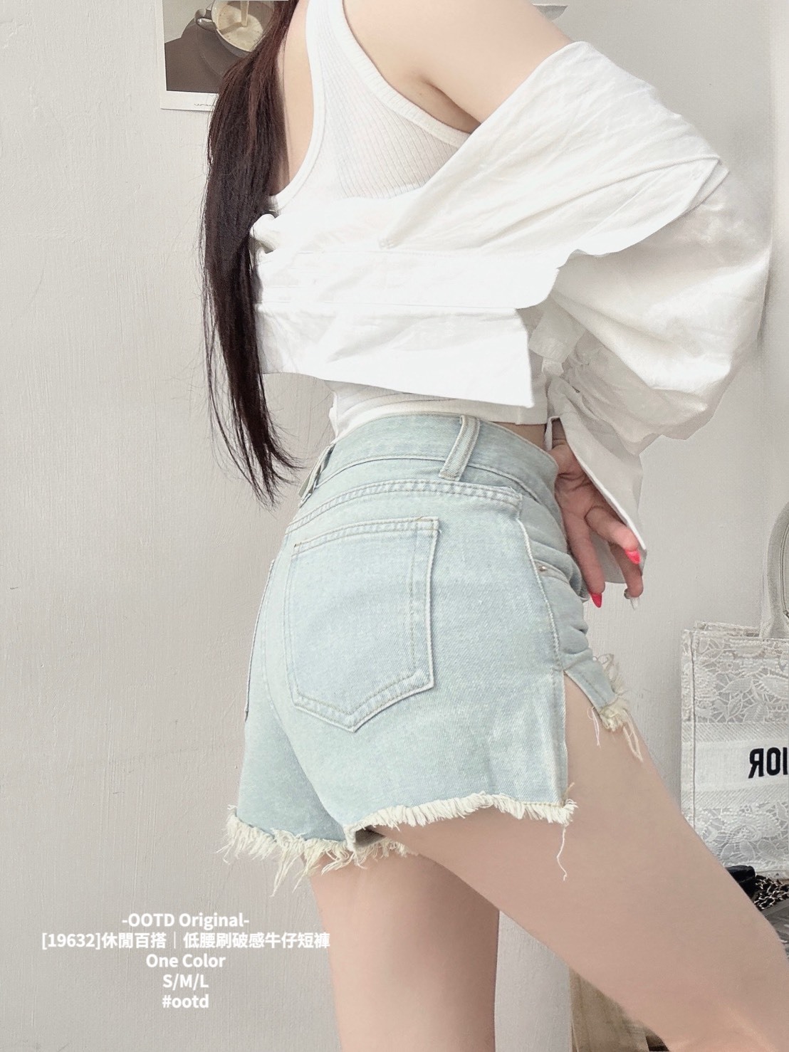 [19632]休閒百搭｜低腰刷破感牛仔短褲 (4)