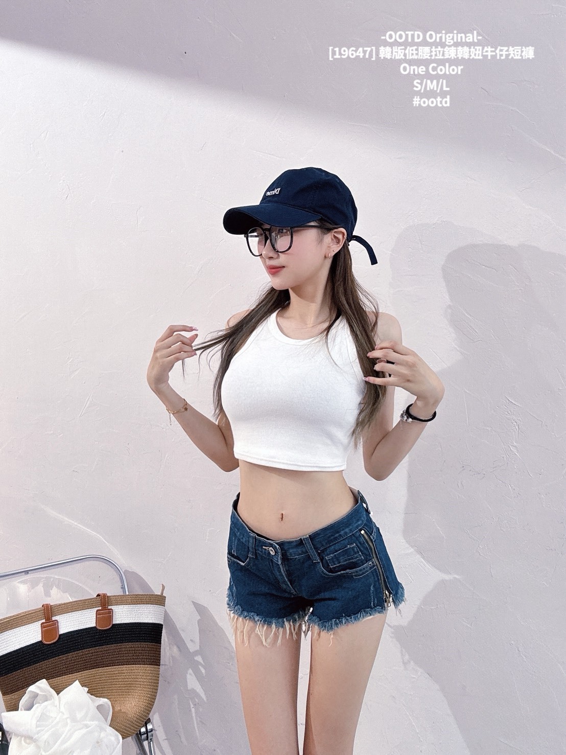 [19647] 韓版低腰拉鍊韓妞牛仔短褲 (3)