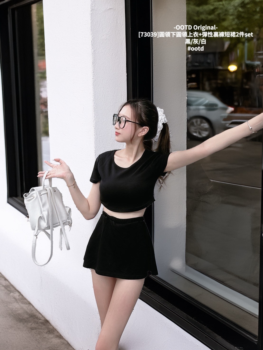 [73039]圓領下圓領上衣+彈性裏褲短裙2件set (9)