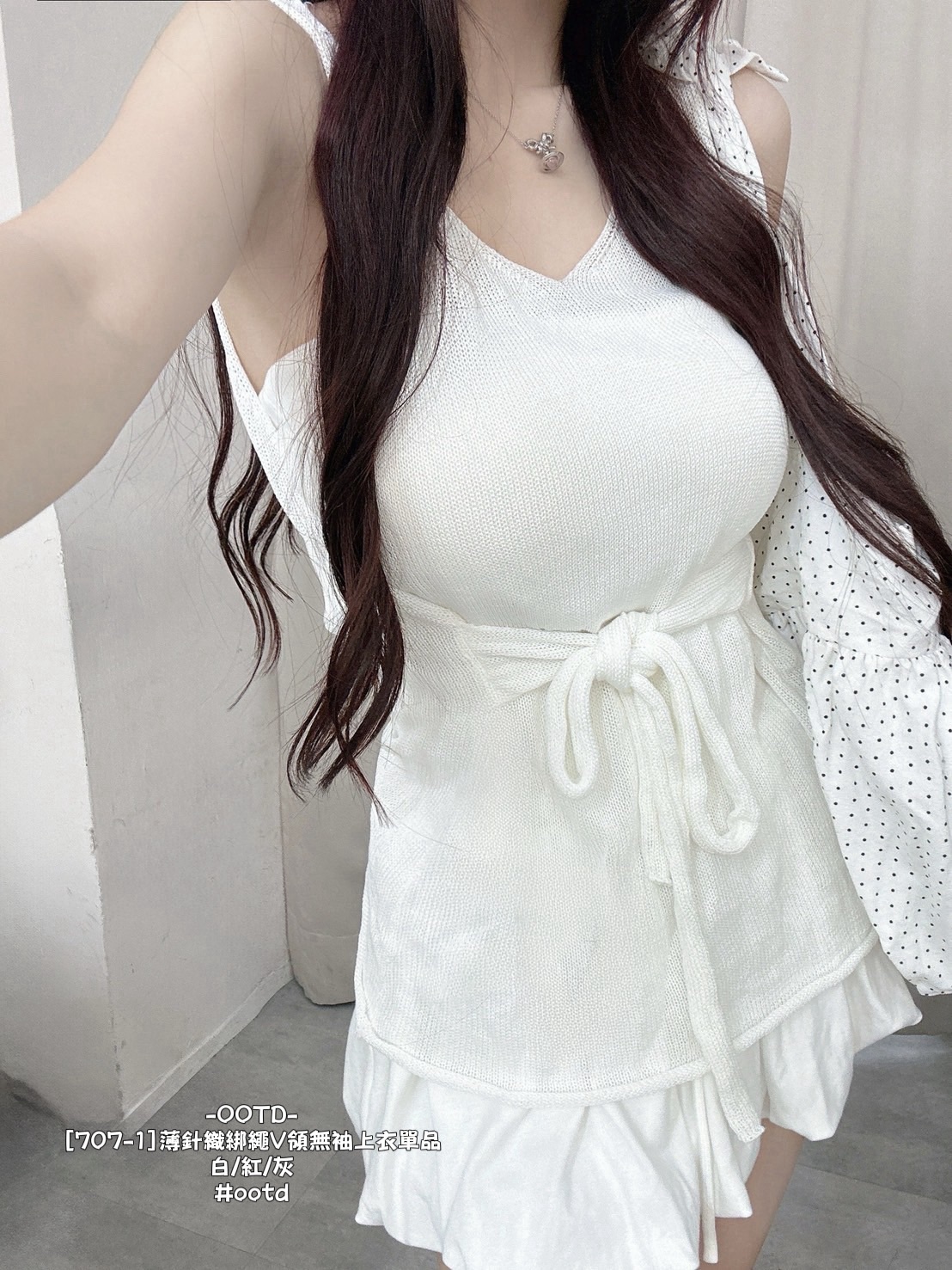 [707-1]薄針織綁繩V領無袖上衣單品 (2)