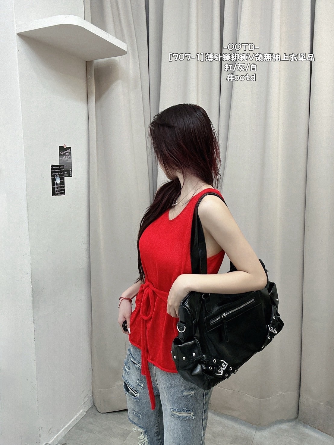 [707-1]薄針織綁繩V領無袖上衣單品 (3)