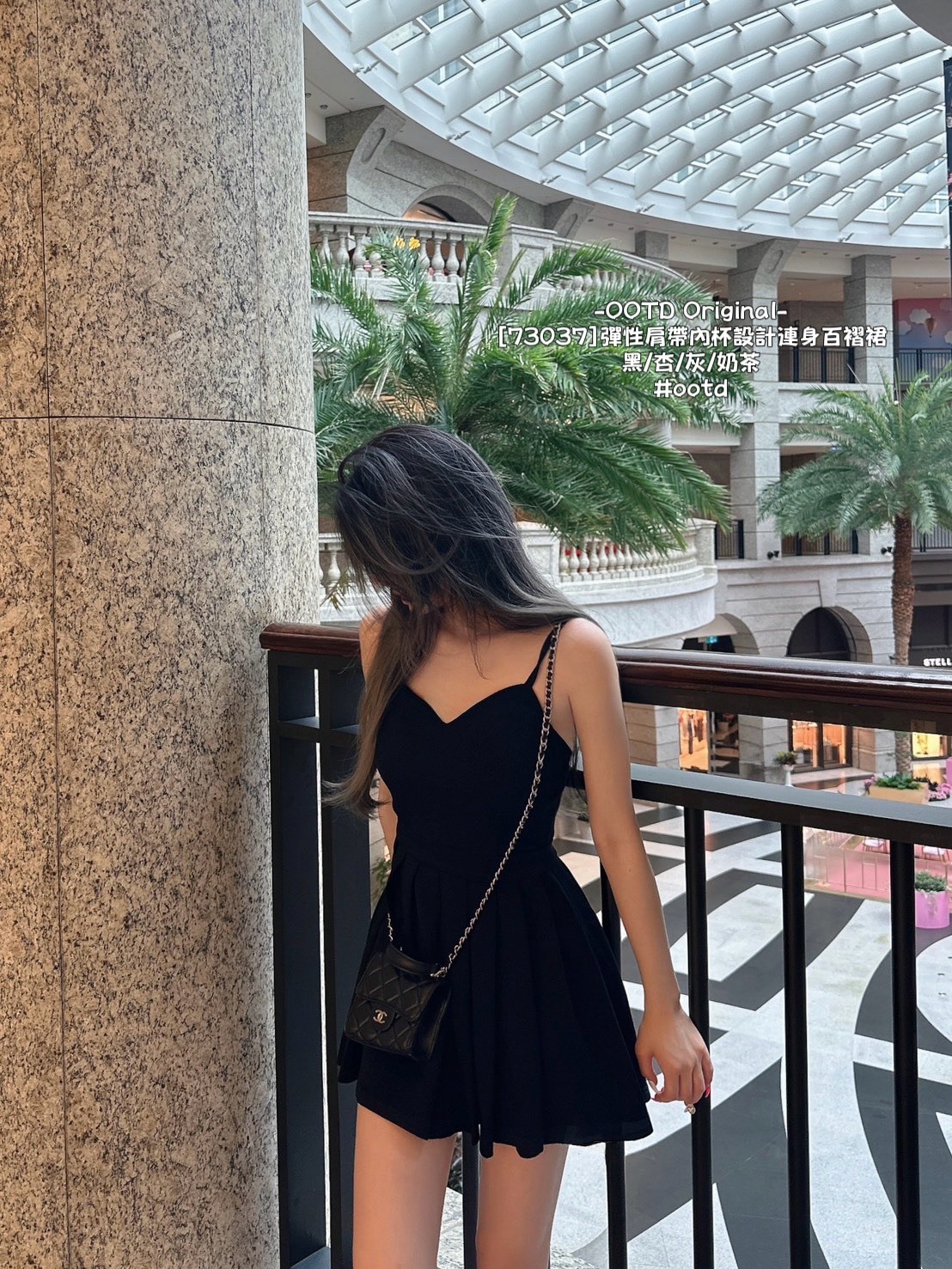 [73037]彈性肩帶內杯設計連身百褶裙 (4)