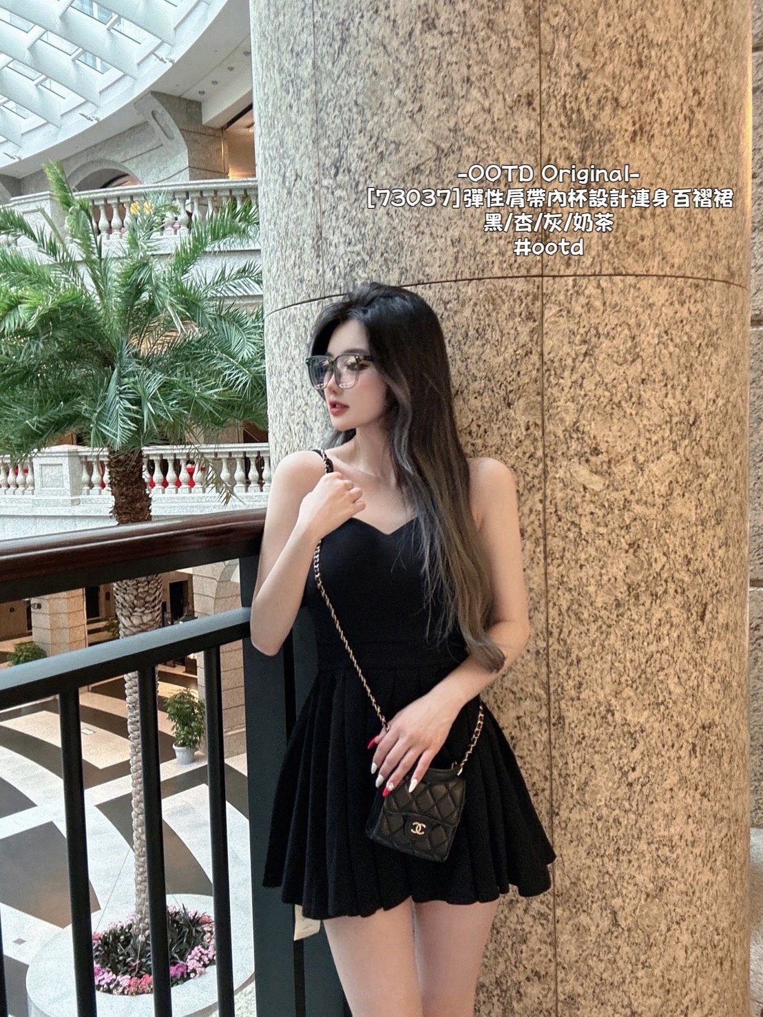 [73037]彈性肩帶內杯設計連身百褶裙 (3)