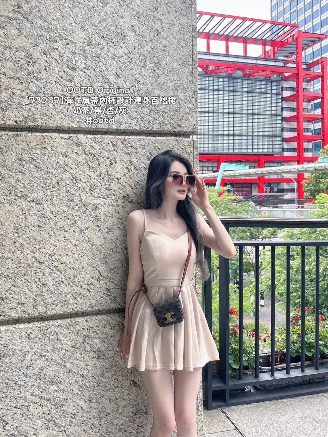 [73037]彈性肩帶內杯設計連身百褶裙 (8)