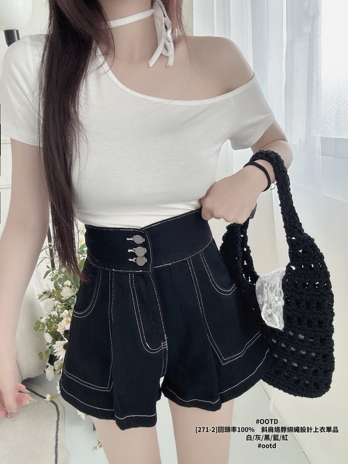 [271-2]回頭率100%｜斜肩烙脖綁繩設計上衣單品 (2)