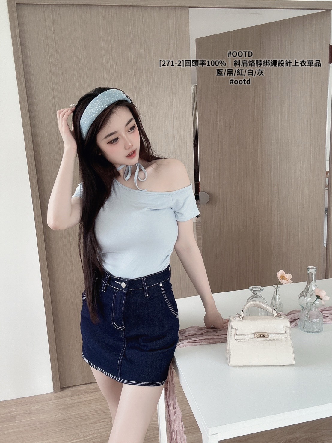 [271-2]回頭率100%｜斜肩烙脖綁繩設計上衣單品 (4)