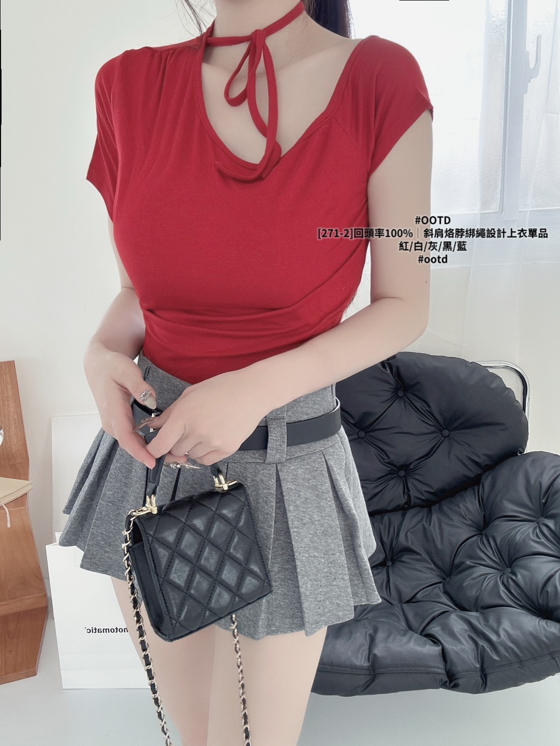 [271-2]回頭率100%｜斜肩烙脖綁繩設計上衣單品 (5)