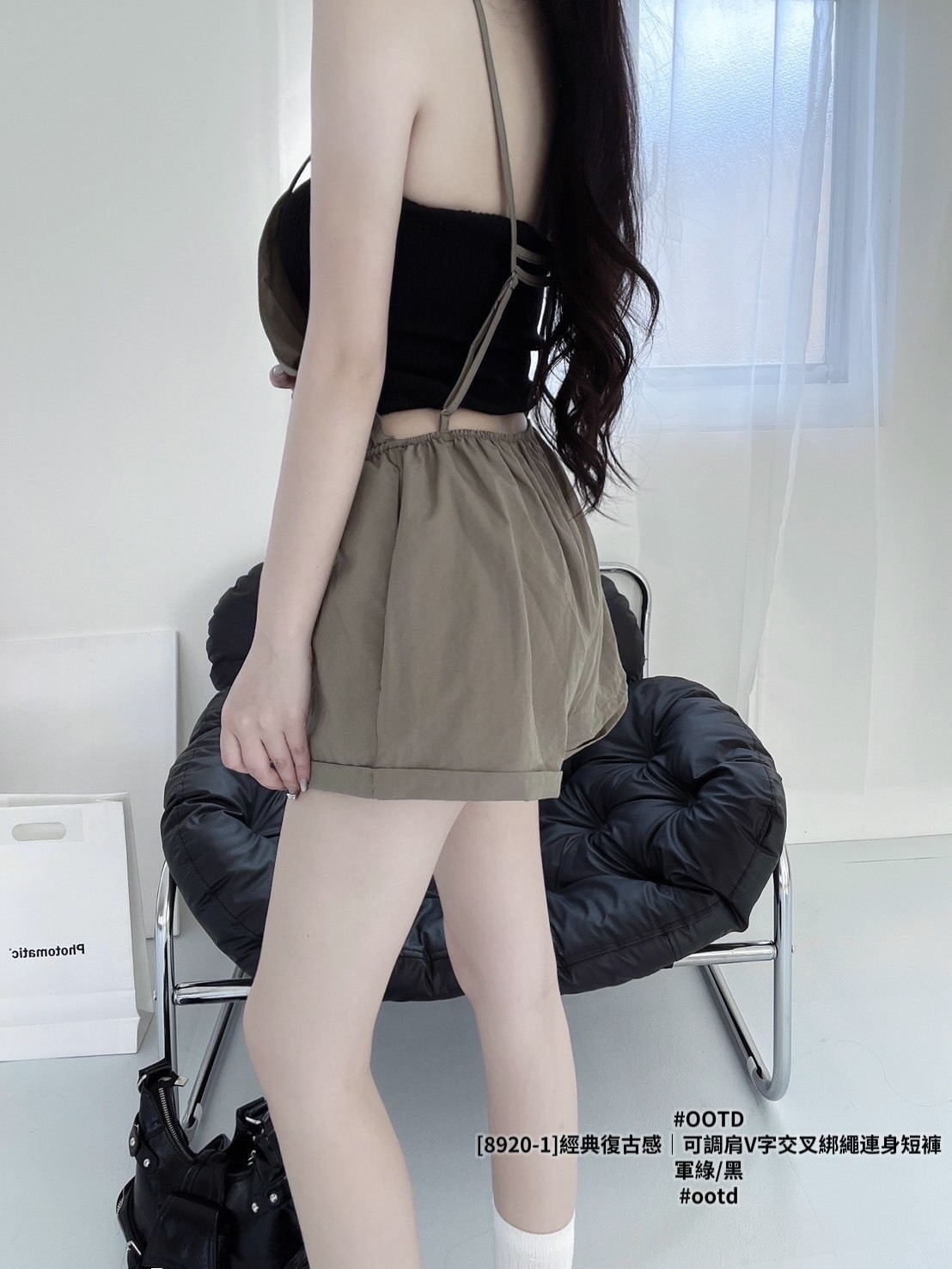 [8920-1]經典復古感｜可調肩V字交叉綁繩連身短褲 (5)