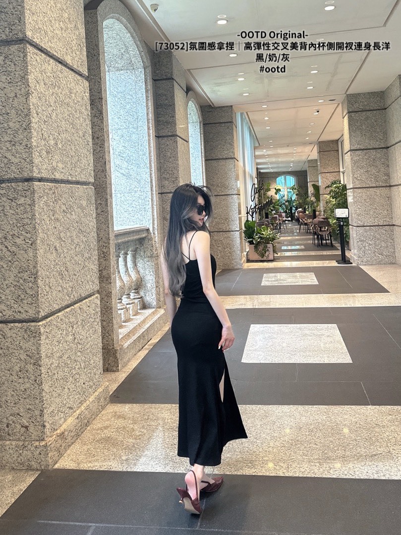[73052]氛圍感拿捏｜高彈性交叉美背內杯側開衩連身長洋 (5)